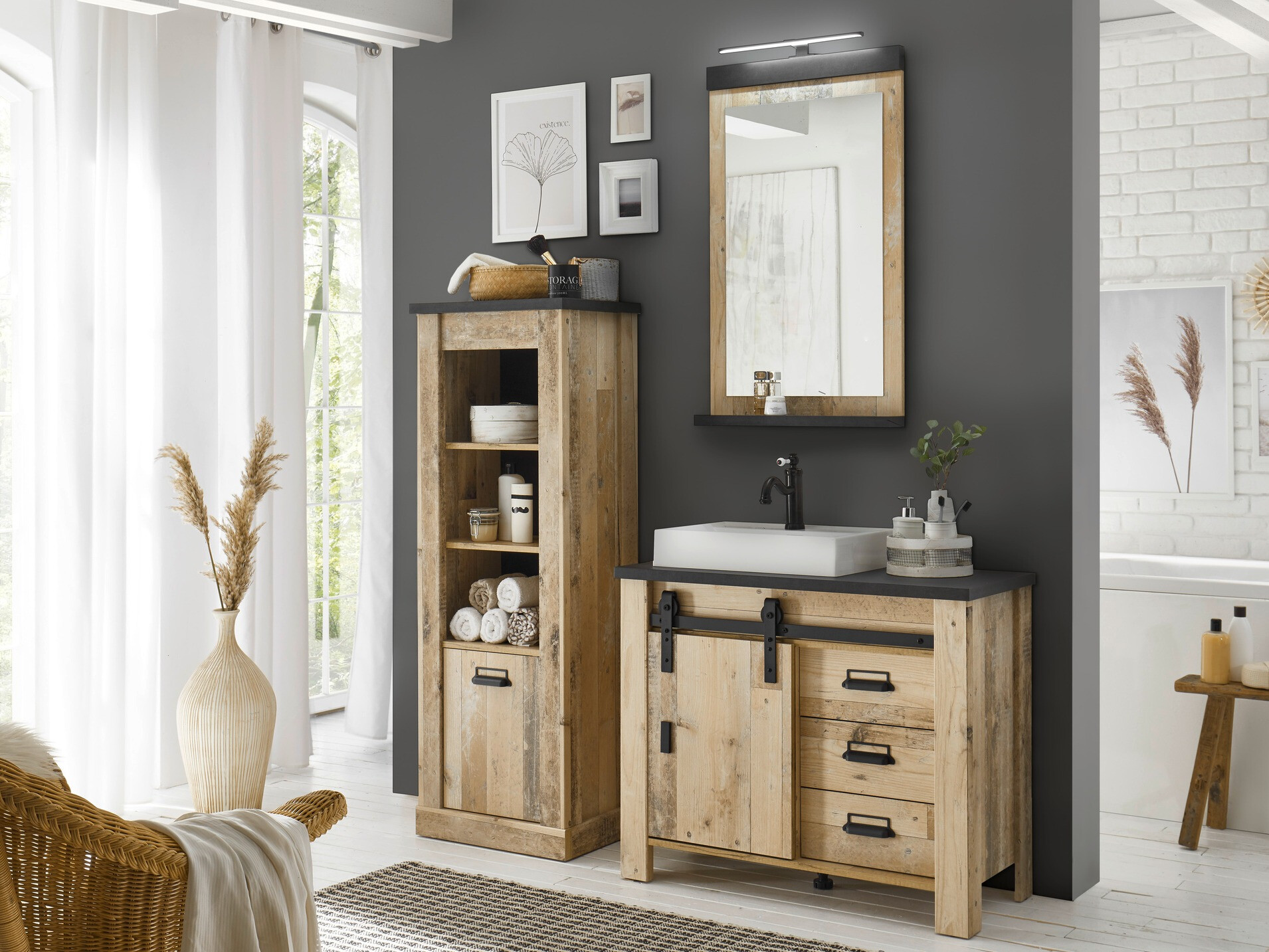 Miroir de salle de bain Cirtale 135 (Arbre âgé + Anthracite)