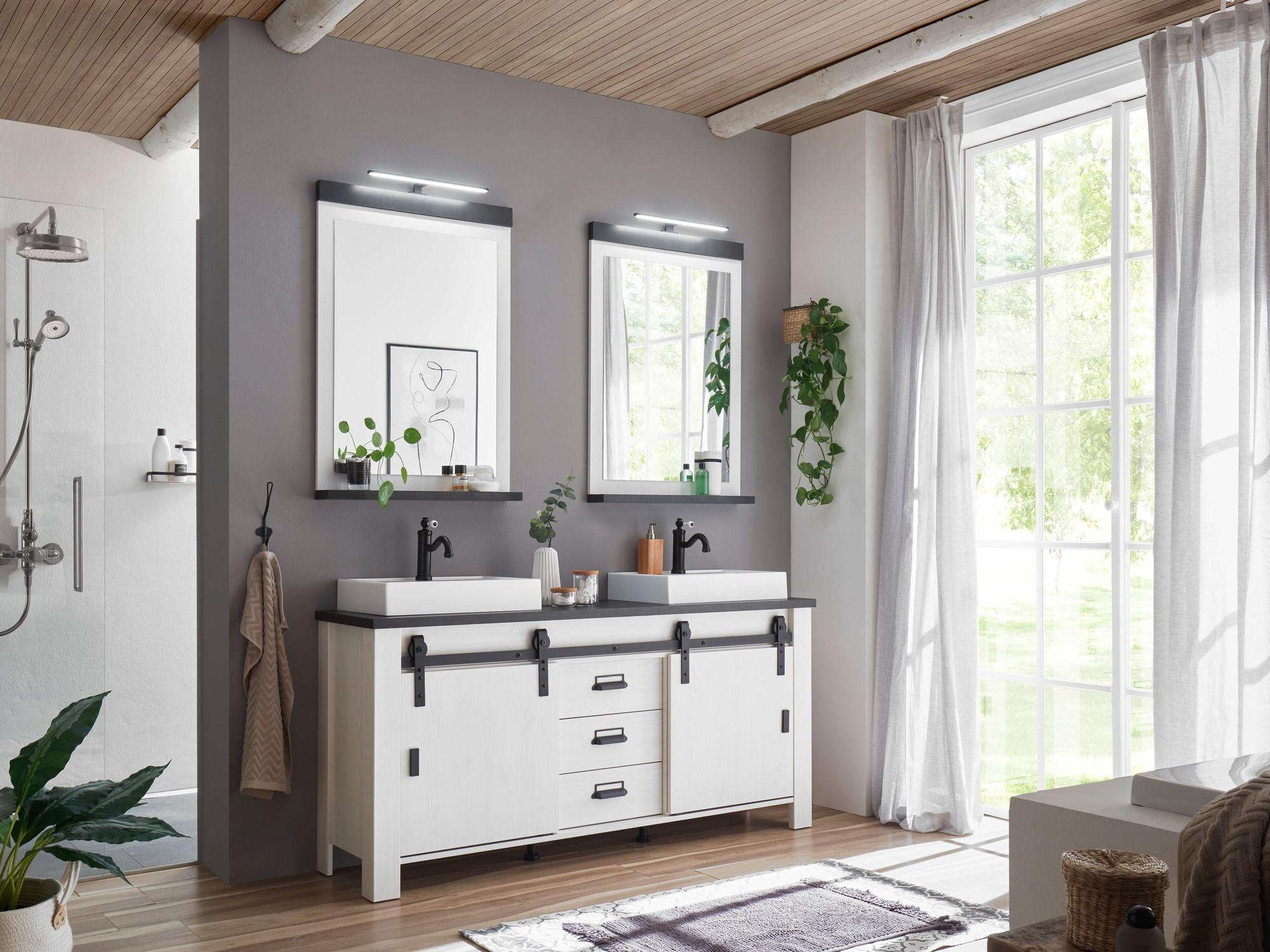 Ensemble de salle de bain Cirtale 137 (Pin blanchi + Anthracite)