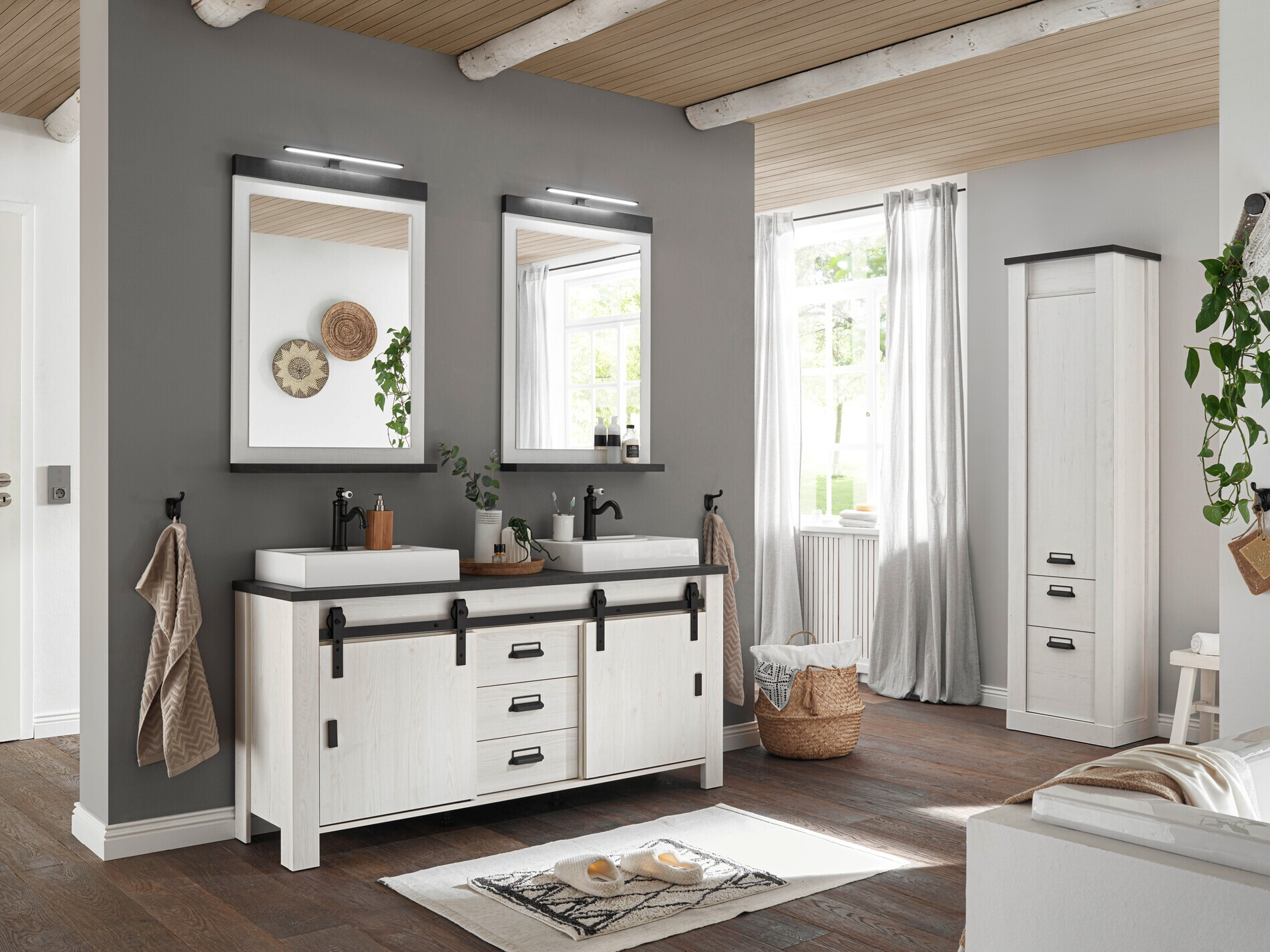 Ensemble de salle de bain Cirtale 137 (Pin blanchi + Anthracite)