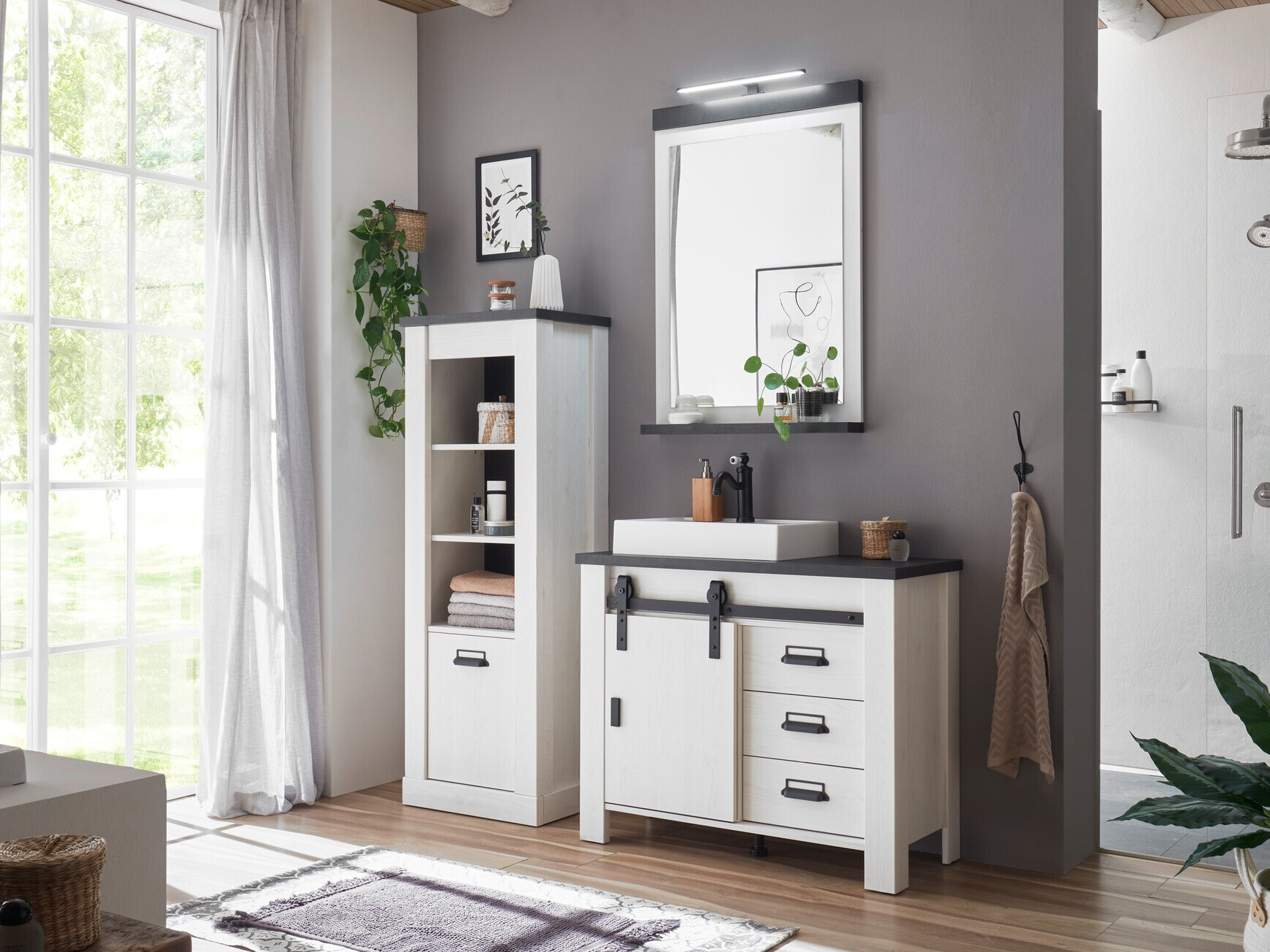 Ensemble de salle de bain Cirtale 138 (Pin blanchi + Anthracite)