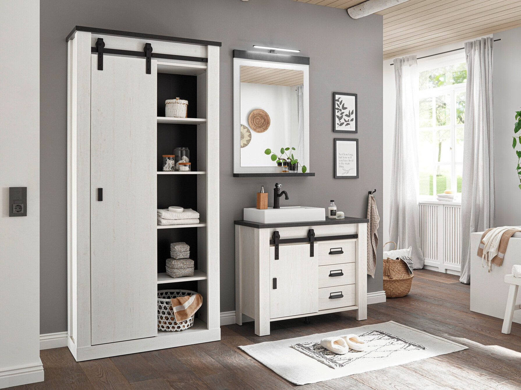 Ensemble de salle de bain Cirtale 139 (Pin blanchi + Anthracite)