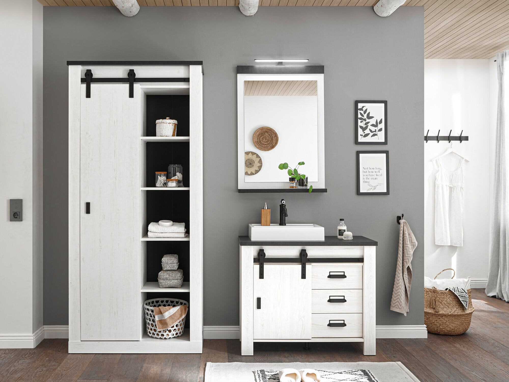 Ensemble de salle de bain Cirtale 139 (Pin blanchi + Anthracite)