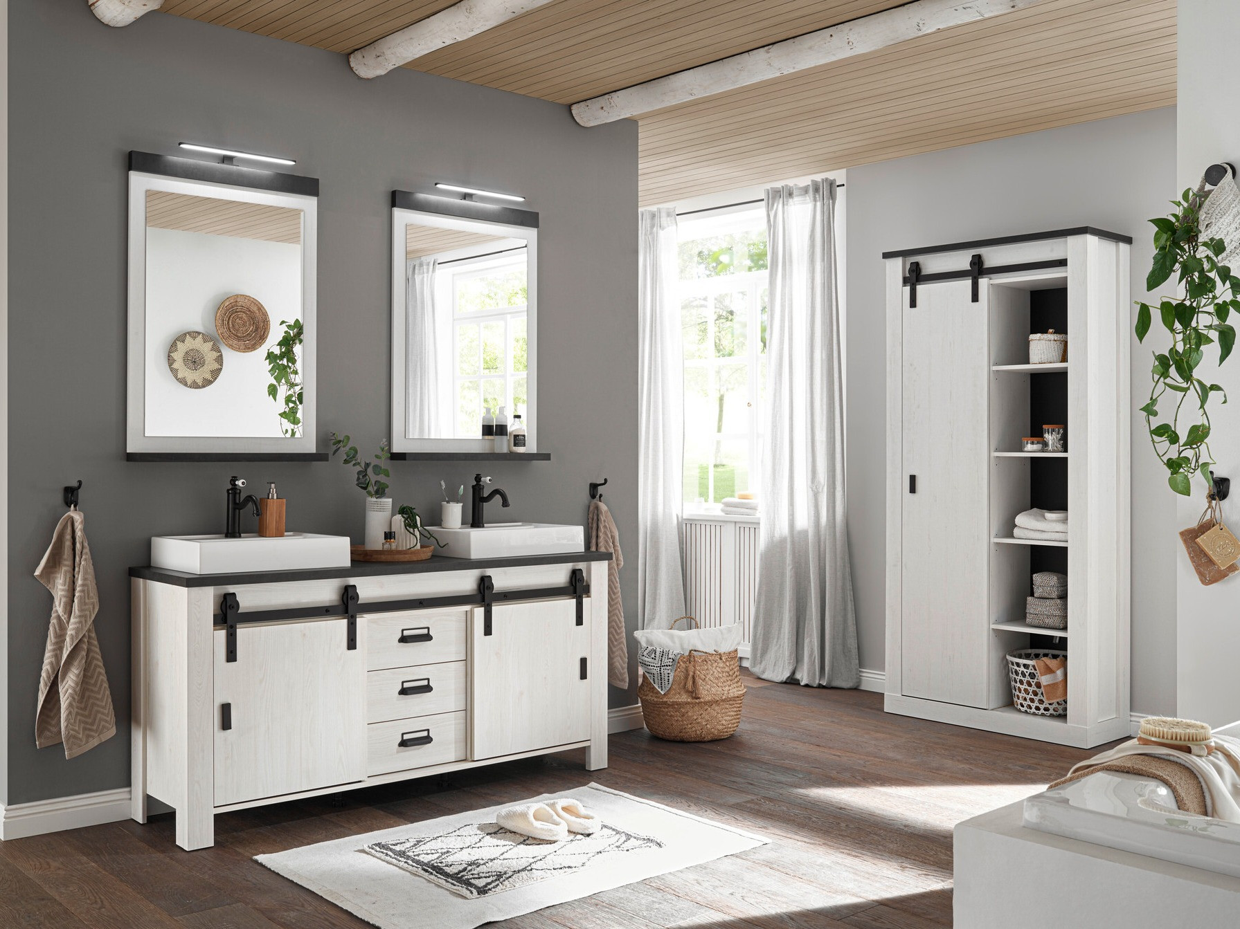 Ensemble de salle de bain Cirtale 140 (Pin blanchi + Anthracite)