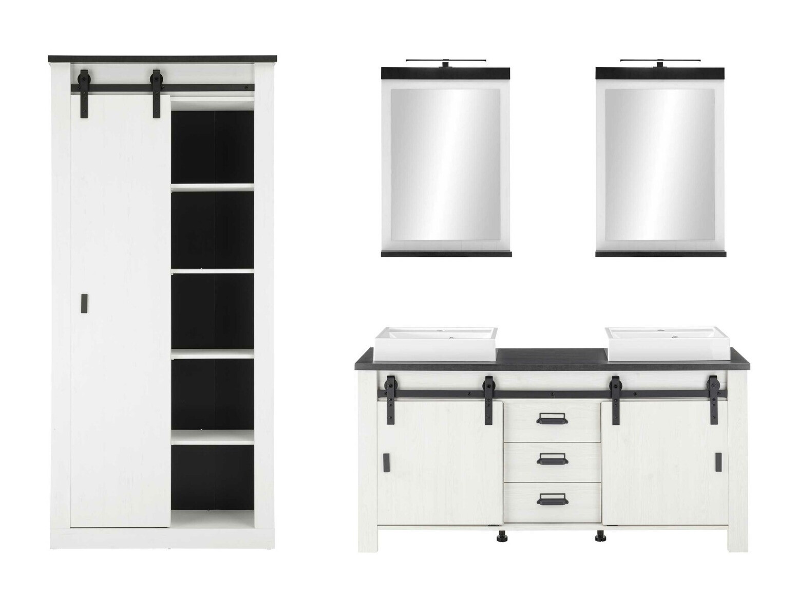 Ensemble de salle de bain Cirtale 140 (Pin blanchi + Anthracite)