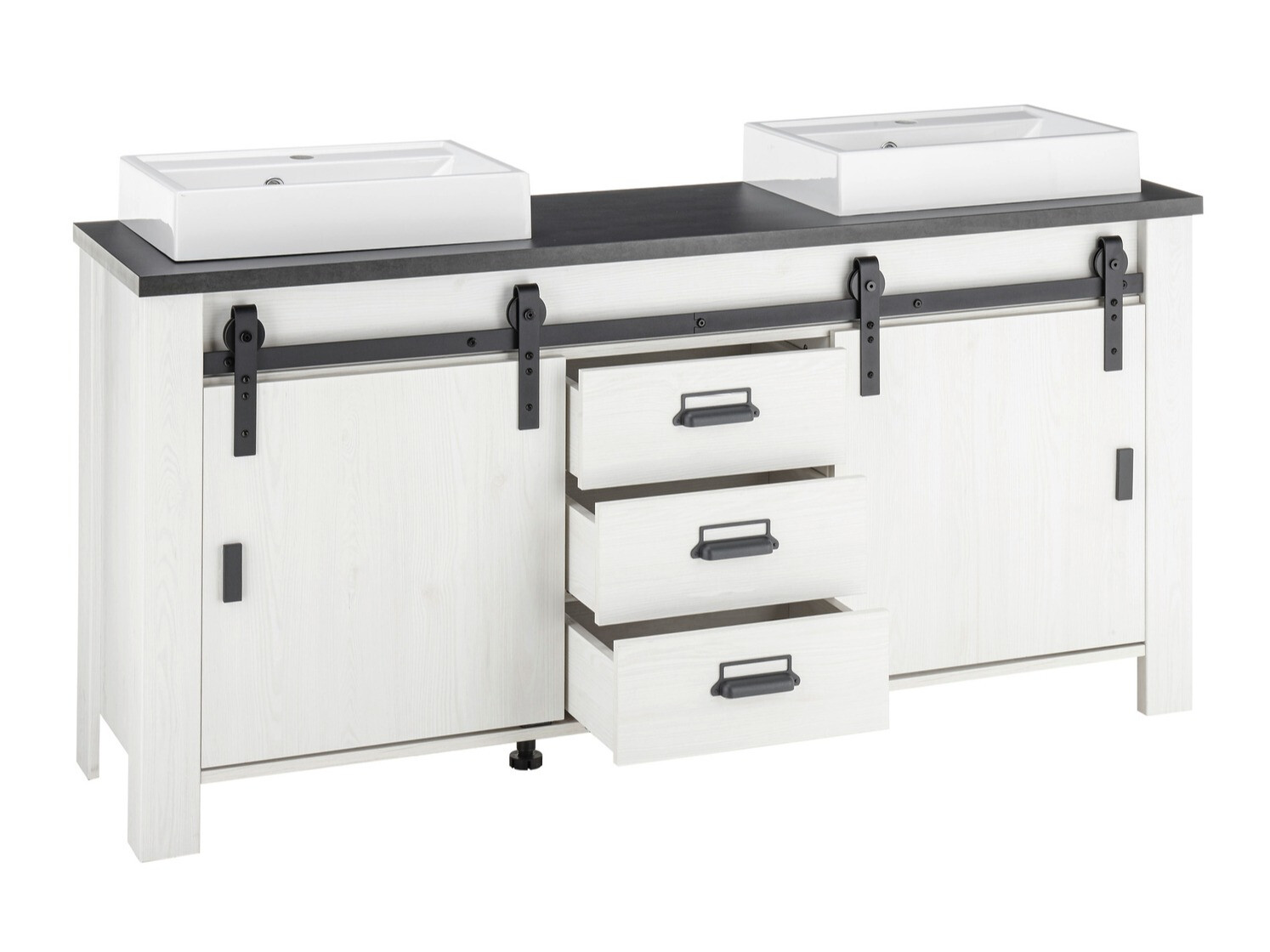 Ensemble de salle de bain Cirtale 140 (Pin blanchi + Anthracite)