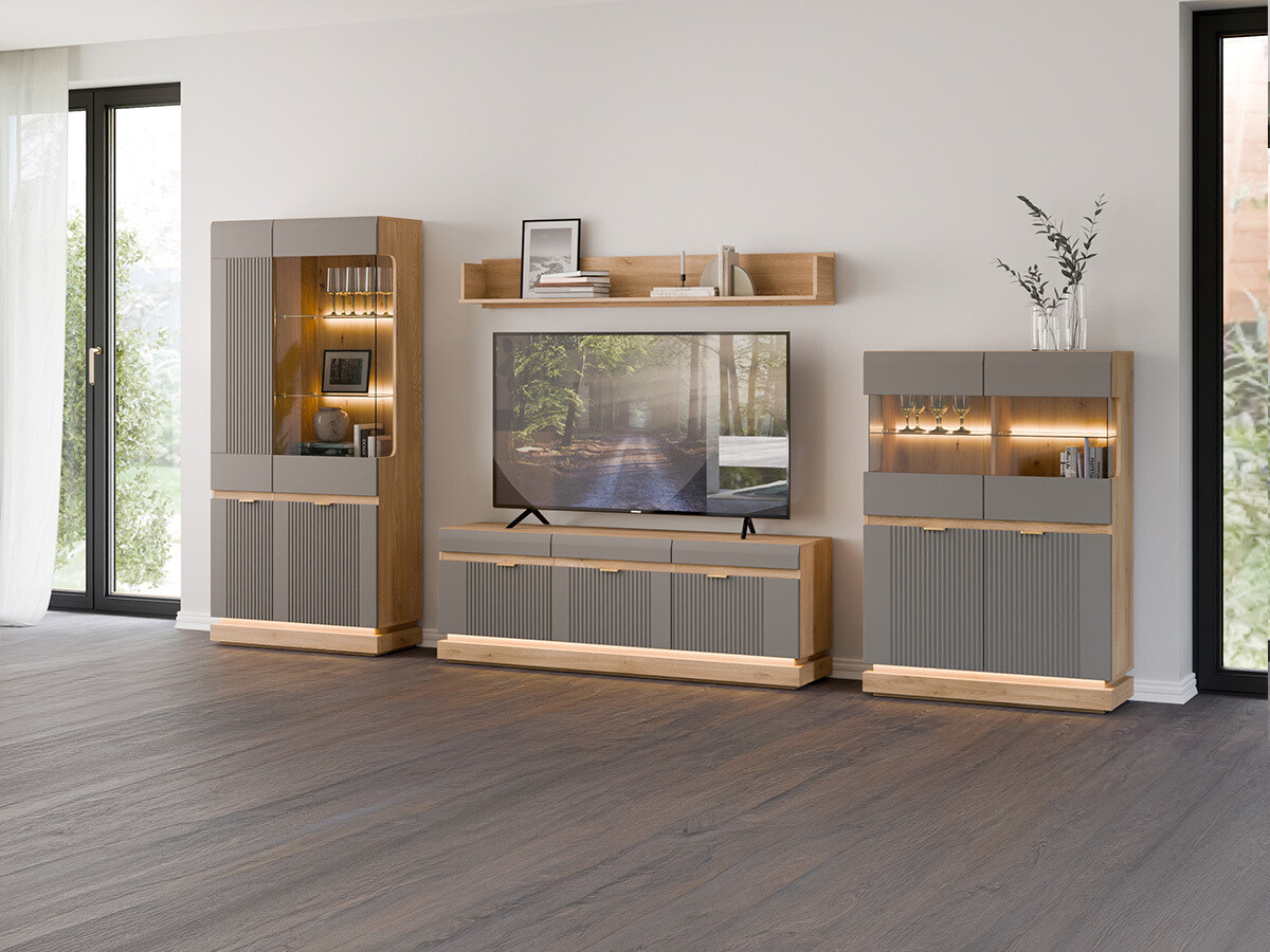 Ensemble de salon Teselbu 116 (Gris + Chêne)