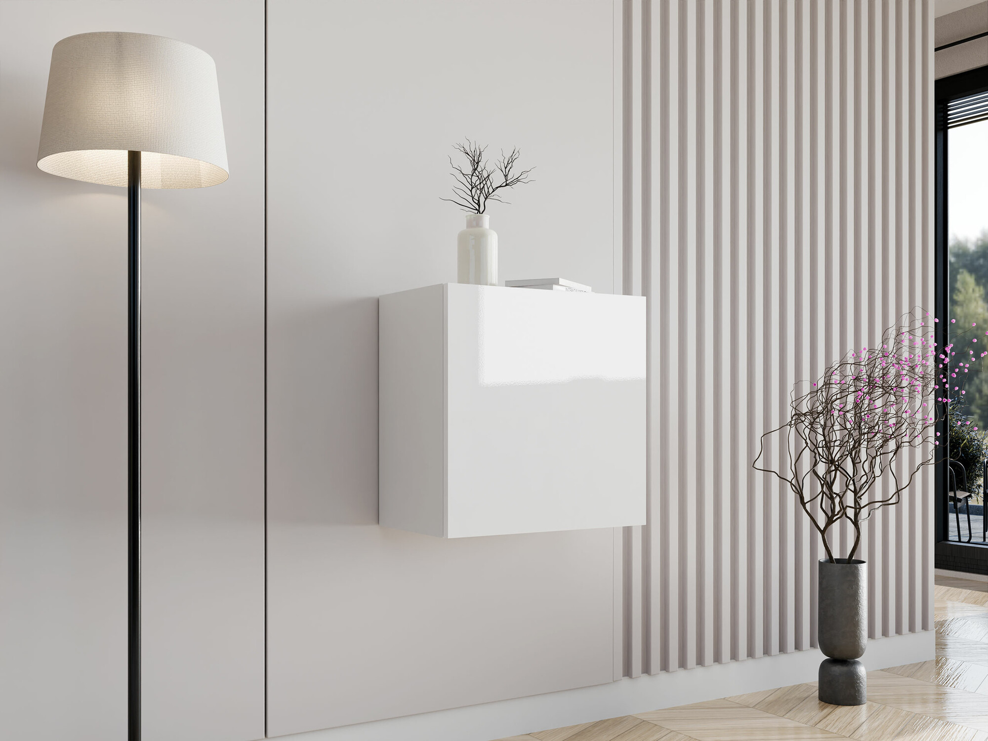 Armoire murale Vilrin I (Blanc + Blanc brillant)