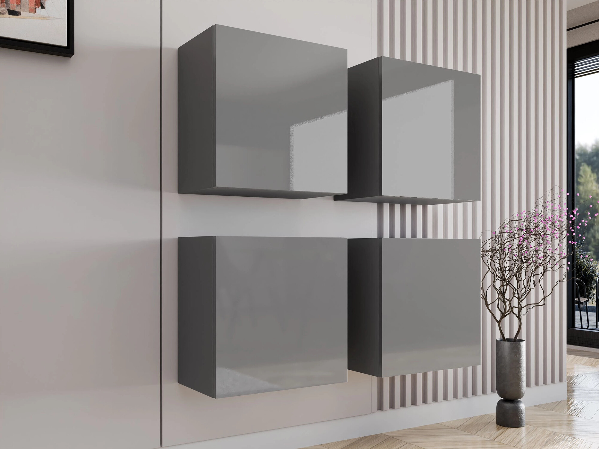 Ensemble d'armoires Venenou 143 (Gris + Gris brillant)