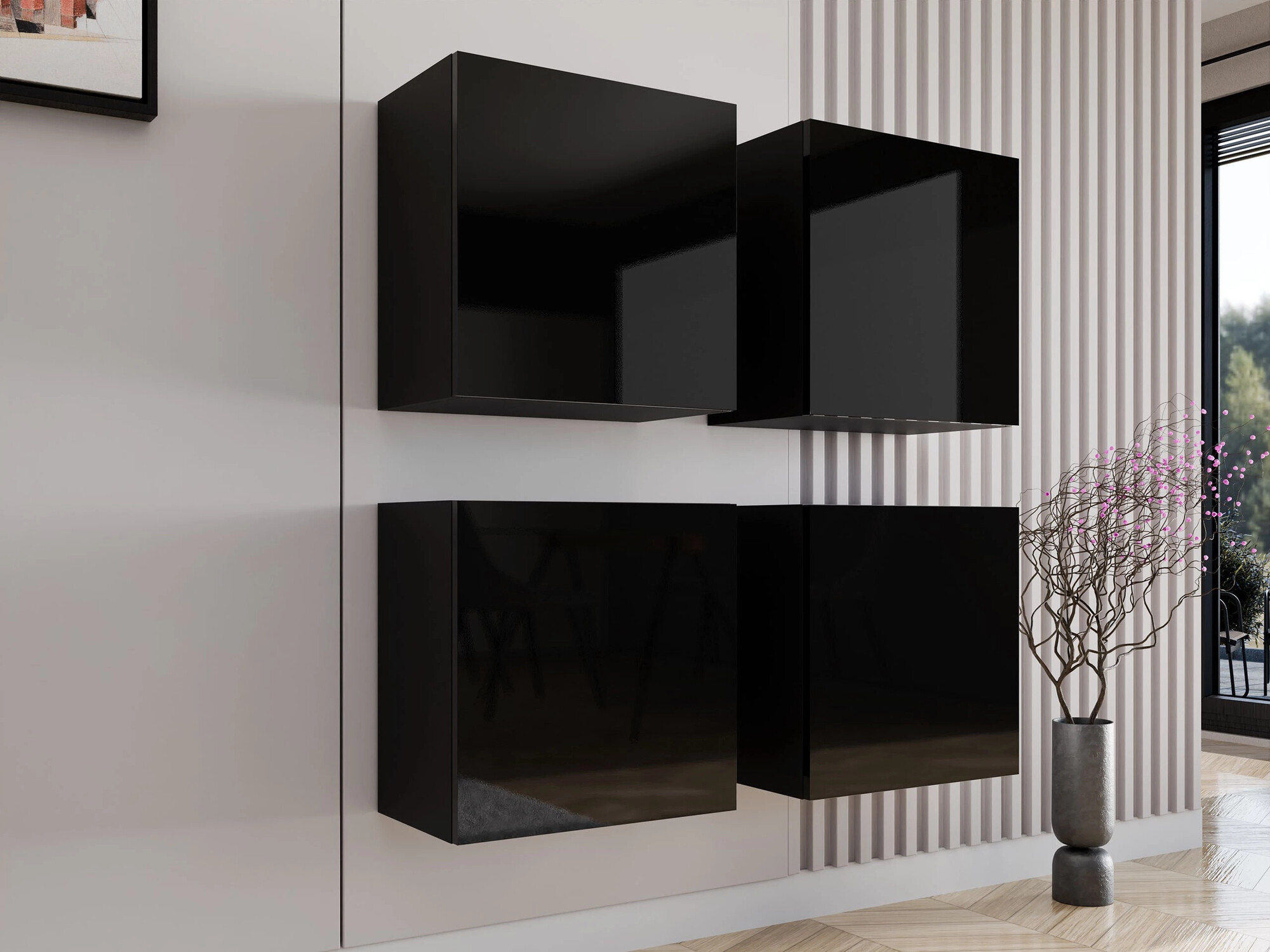 Ensemble d'armoires Vilrin (Noir + Noir brillant)
