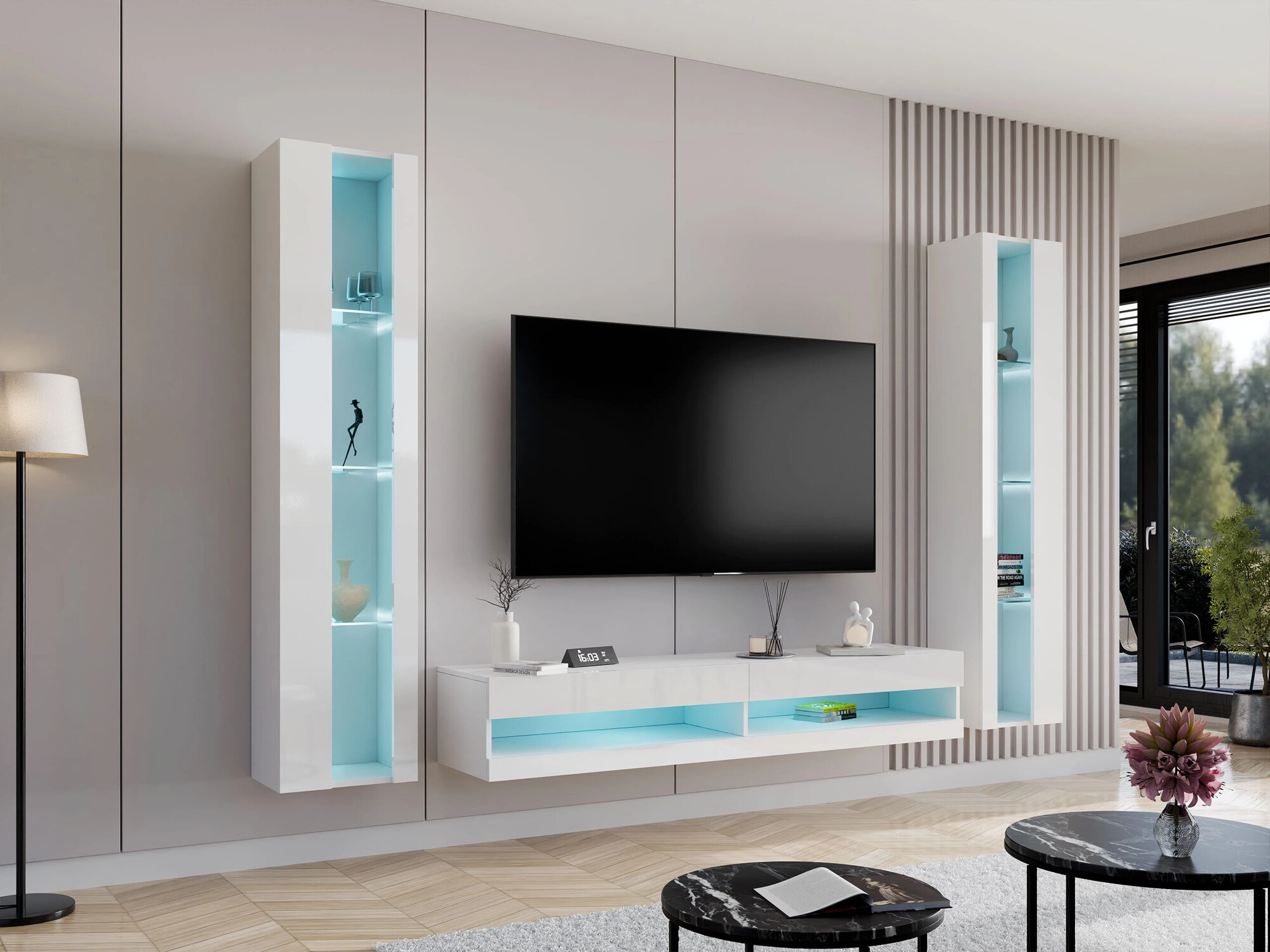 Ensemble de salon Venenou 112 (Blanc + Blanc brillant)