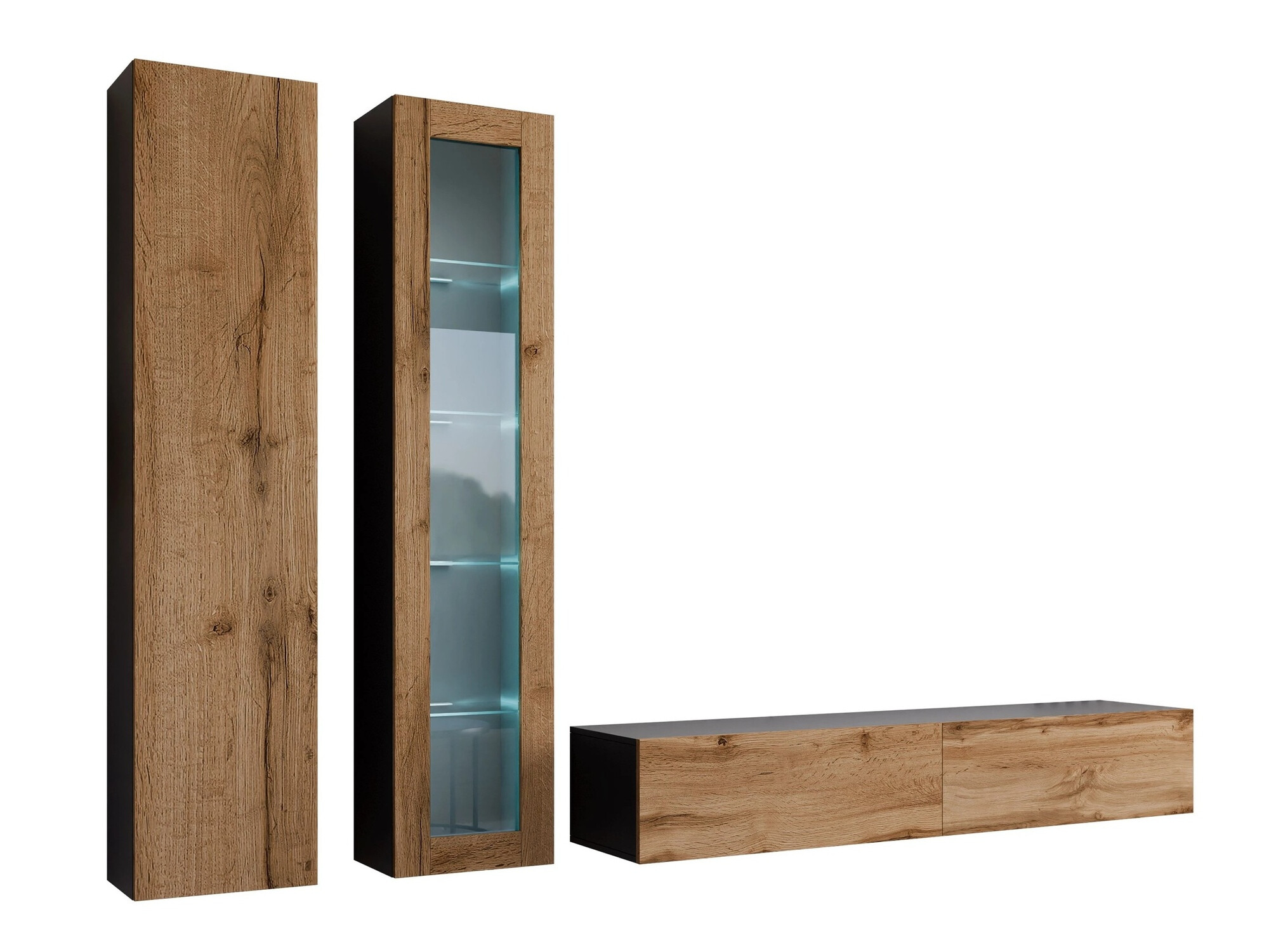 Ensemble de salon Vilrin I (Noir + Chêne wotan)