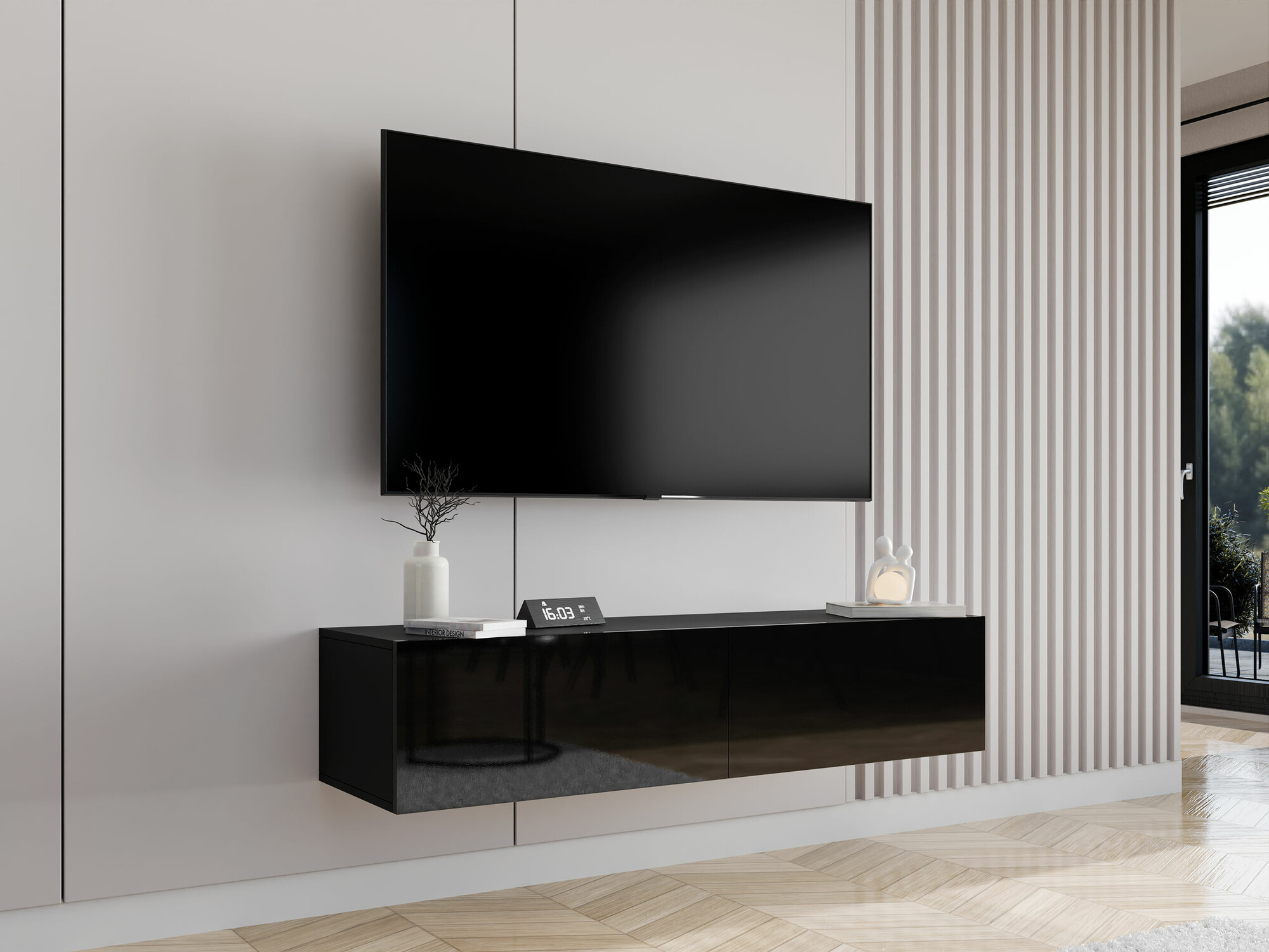 Meuble TV Vilrin II (Noir + Noir brillant)