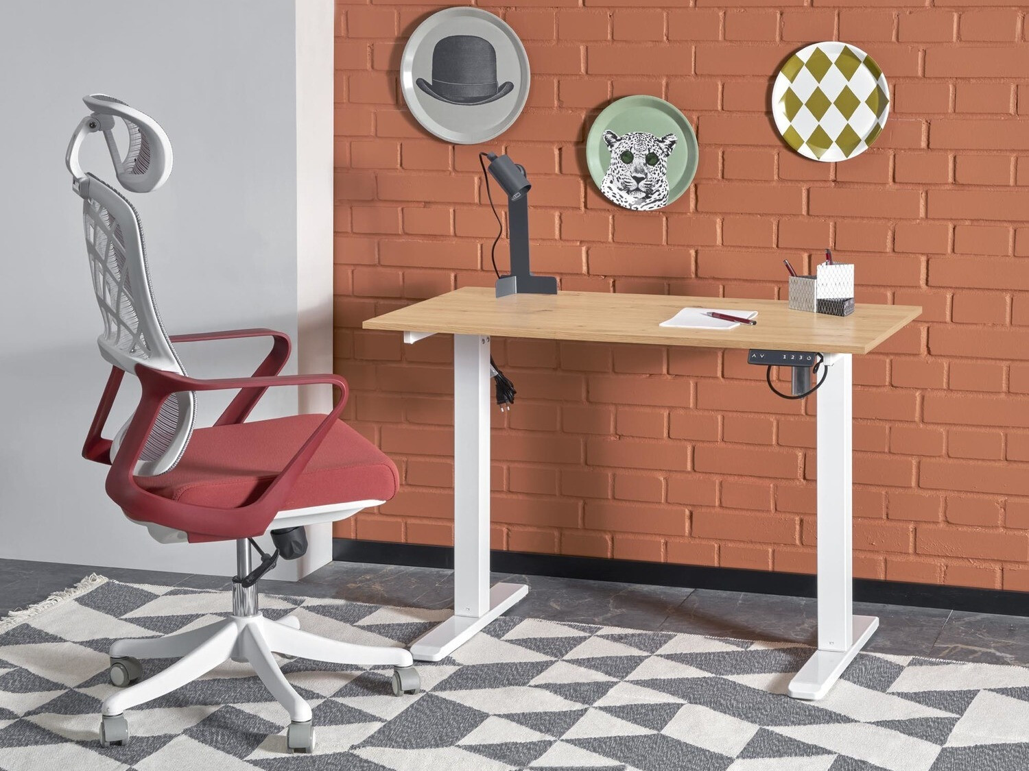 Bureau réglable en hauteur Houston 1704 (Chêne Artisan + Blanc)