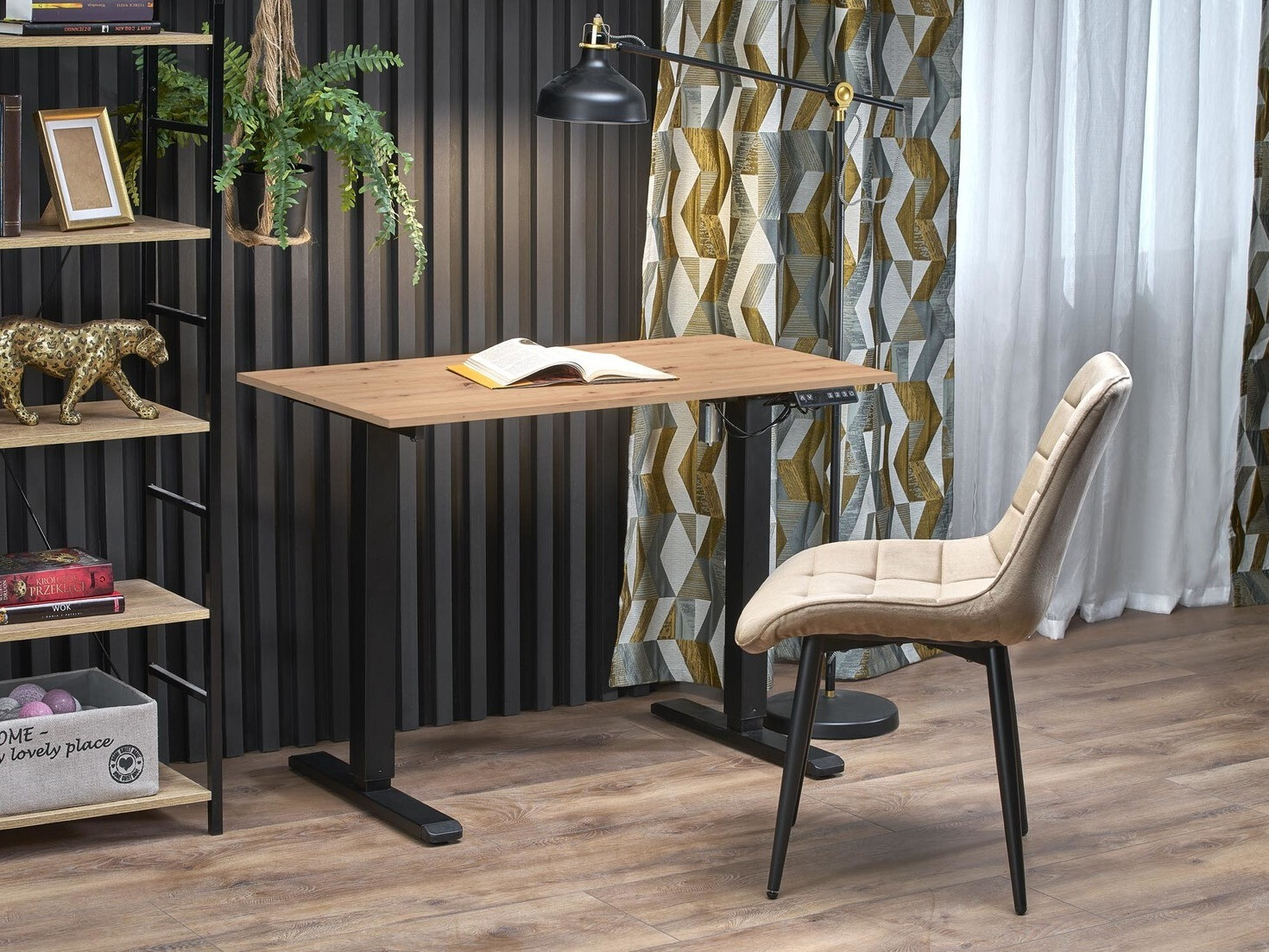 Bureau réglable en hauteur Houston 1704 (Chêne Artisan + Noir)