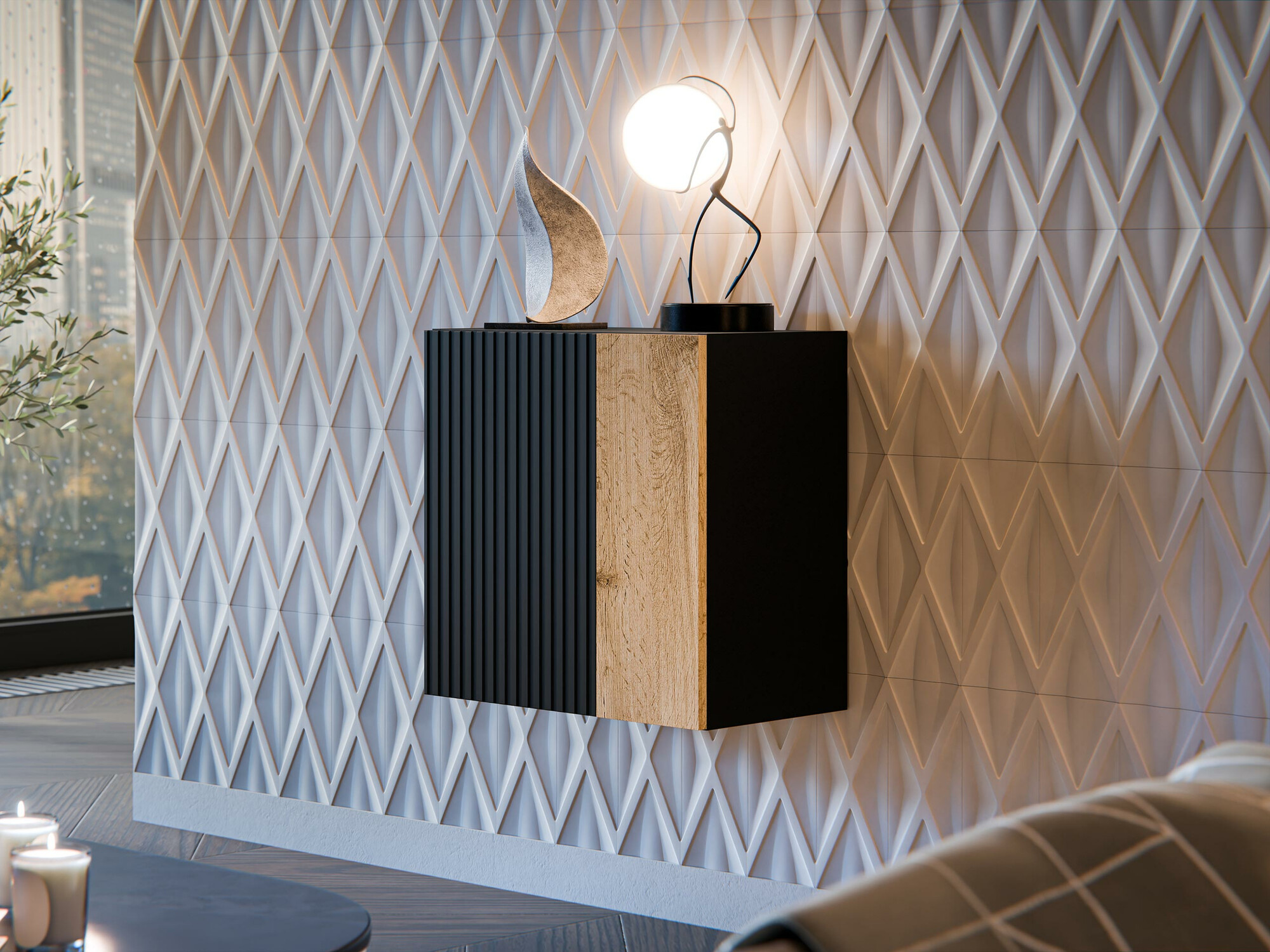 Armoire murale Species I (Noir + Chêne wotan)