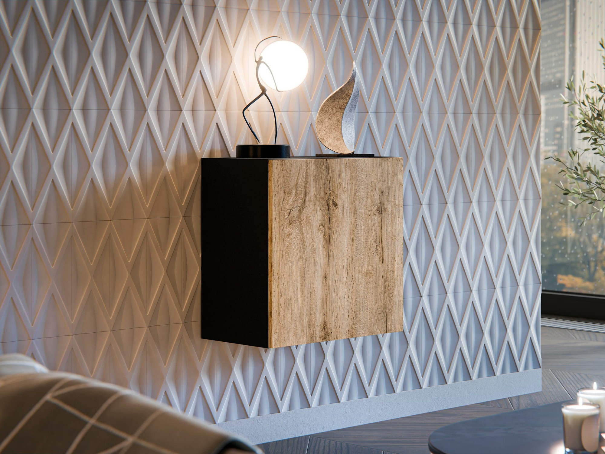 Armoire murale Species (Noir + Chêne wotan)