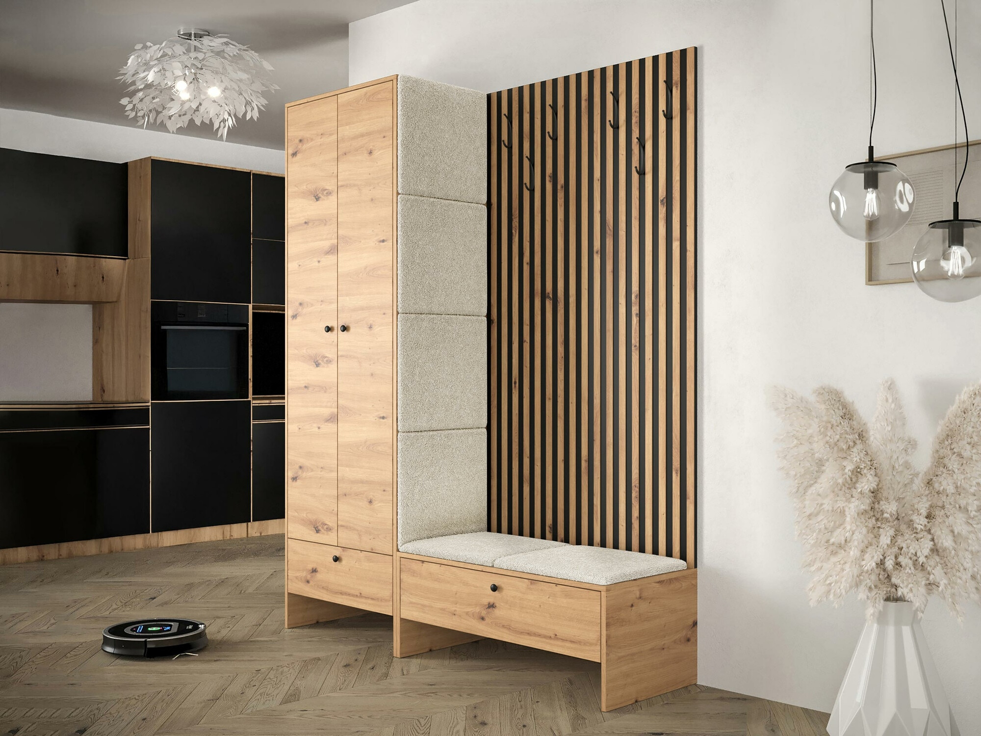 Meuble d'entrée Donio III (Chêne Artisan + Abriamo 3)