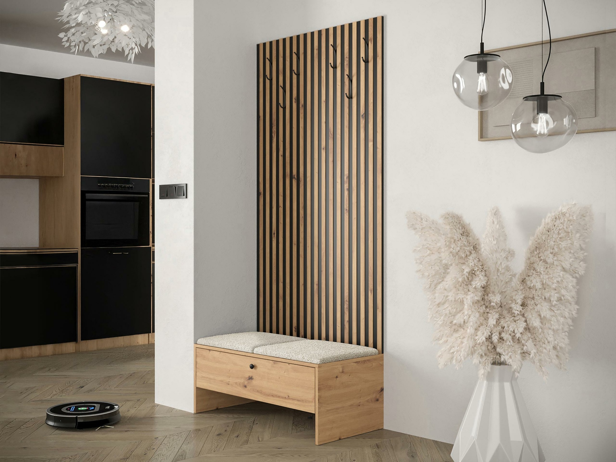Meuble d'entrée Donio IV (Chêne Artisan + Abriamo 03)
