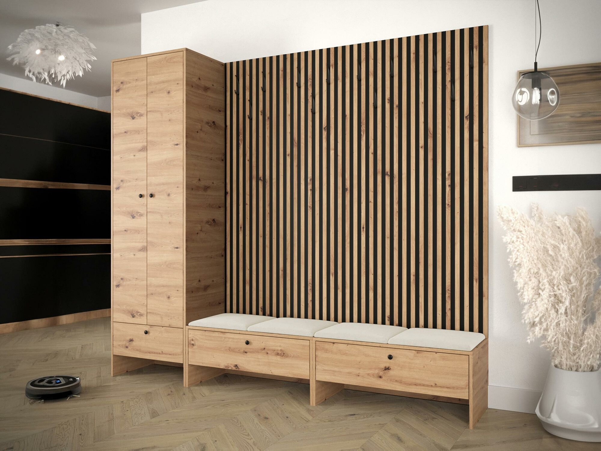 Meuble d'entrée Donio VI (Chêne Artisan + Manila 02)