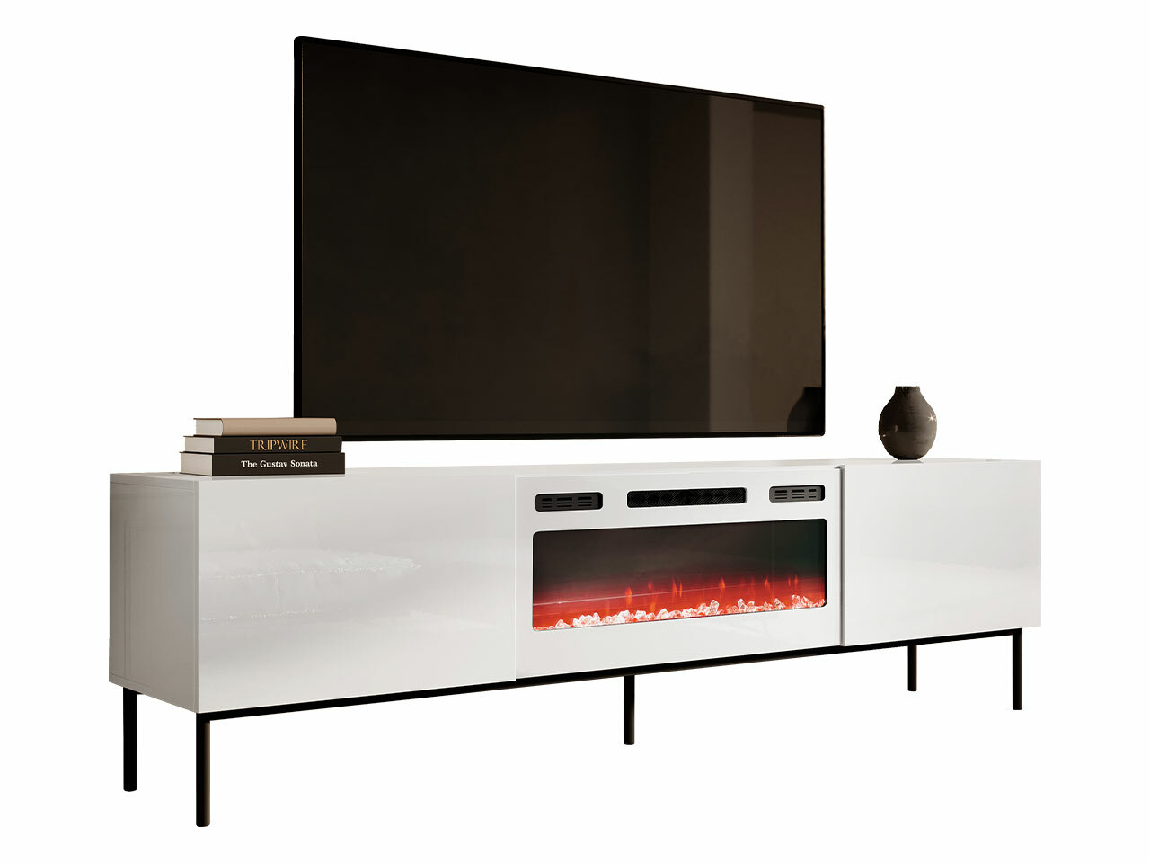 Meuble TV Charlotte 163 (Blanc + Blanc brillant + Noir)