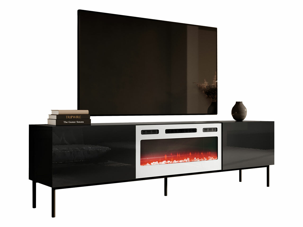 Meuble TV Charlotte 163 (Noir + Noir brillant)