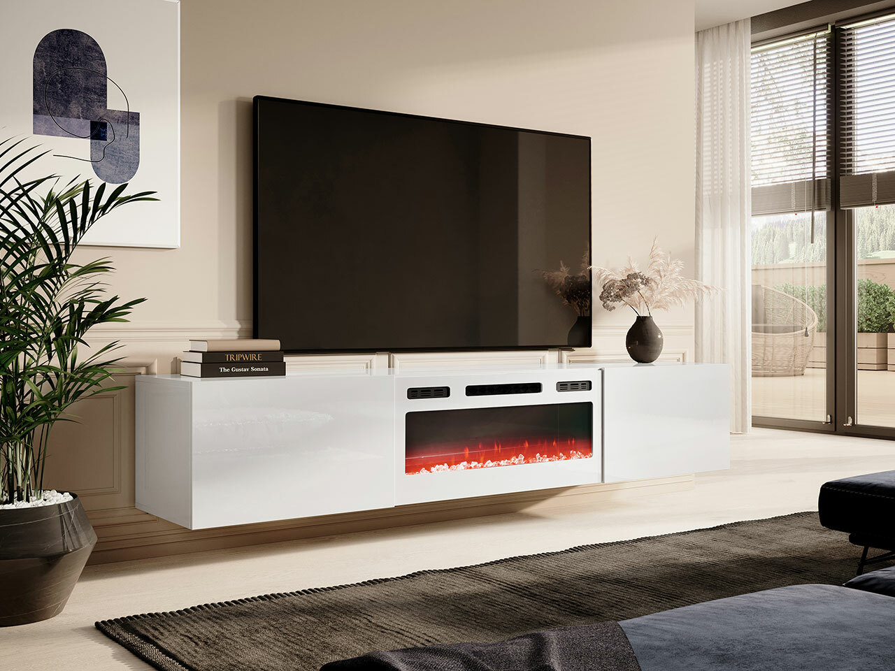 Meuble TV Imago I (Blanc + Blanc brillant)