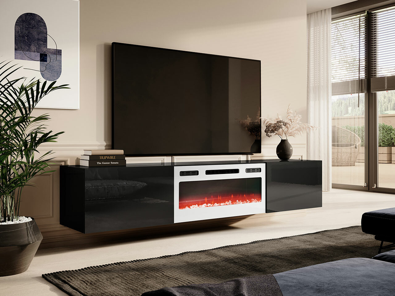 Meuble TV Imago I (Noir + Noir brillant)