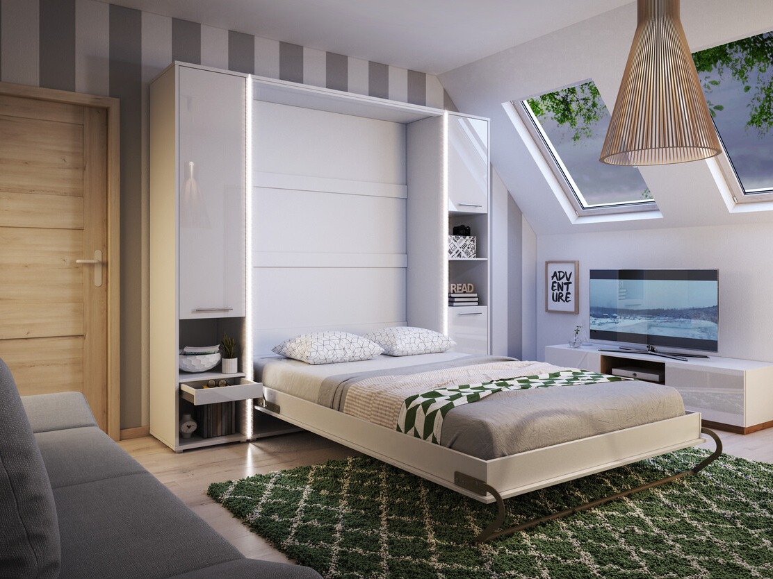 Lit escamotable Concept Pro Lenart III (Blanc + Blanc brillant)