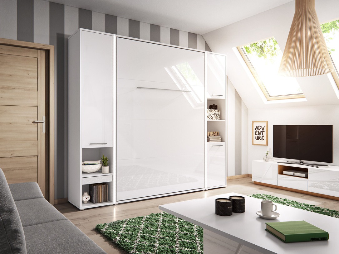 Lit escamotable Concept Pro Lenart III (Blanc + Blanc brillant)