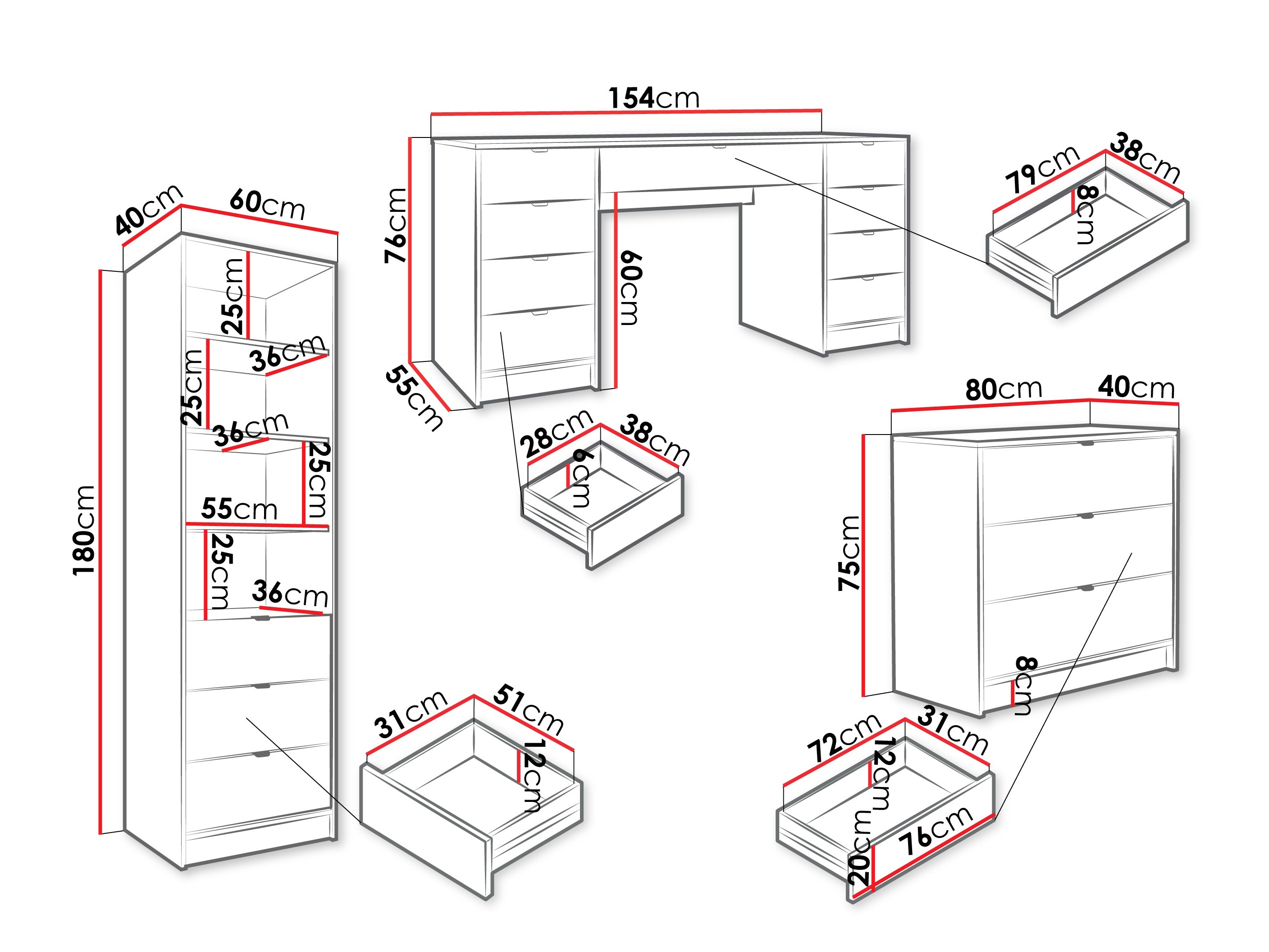 Ensemble de bureau à domicile Comfivo Papilio VI (Blanc)