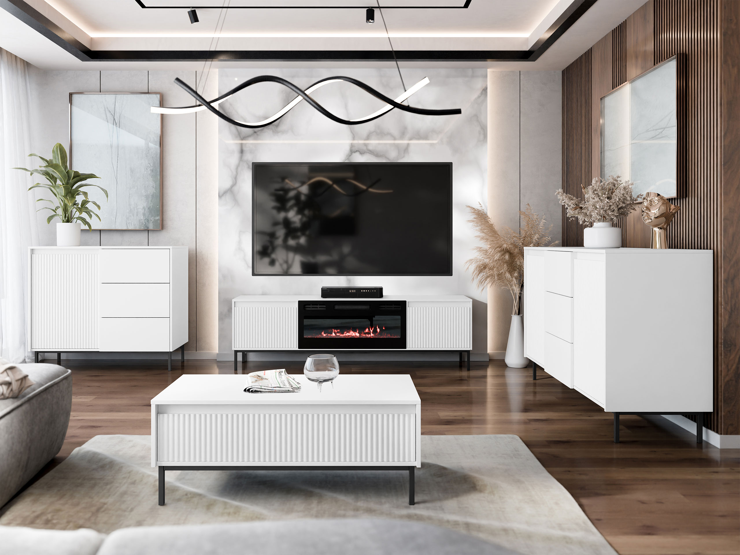 Ensemble de salon Comfivo Delruva III (Blanc)