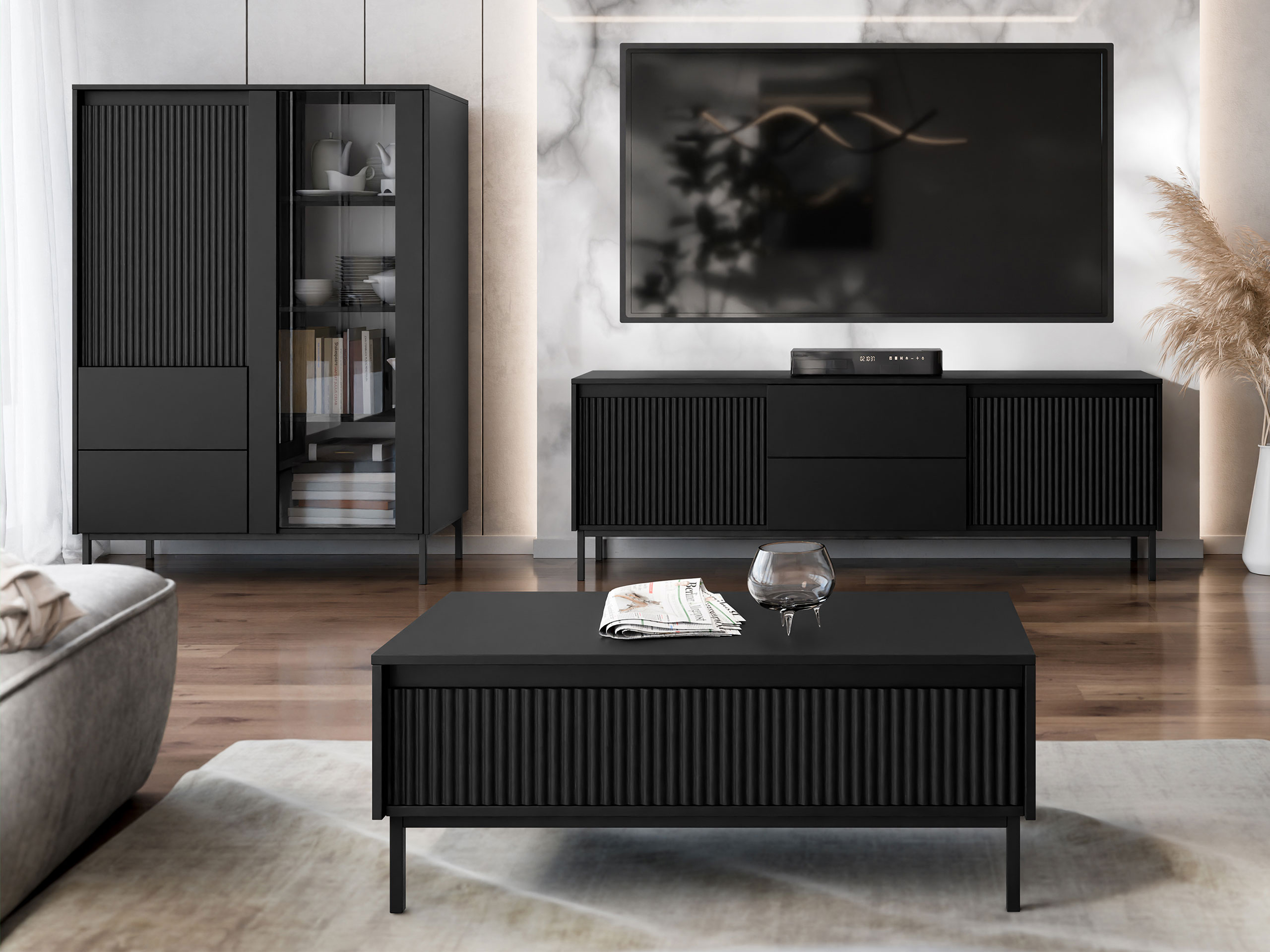 Ensemble de salon Comfivo Delruva V (Noir)