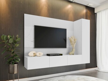 Ensemble de salon Comfivo 452 (Blanc + Marbre blanc)