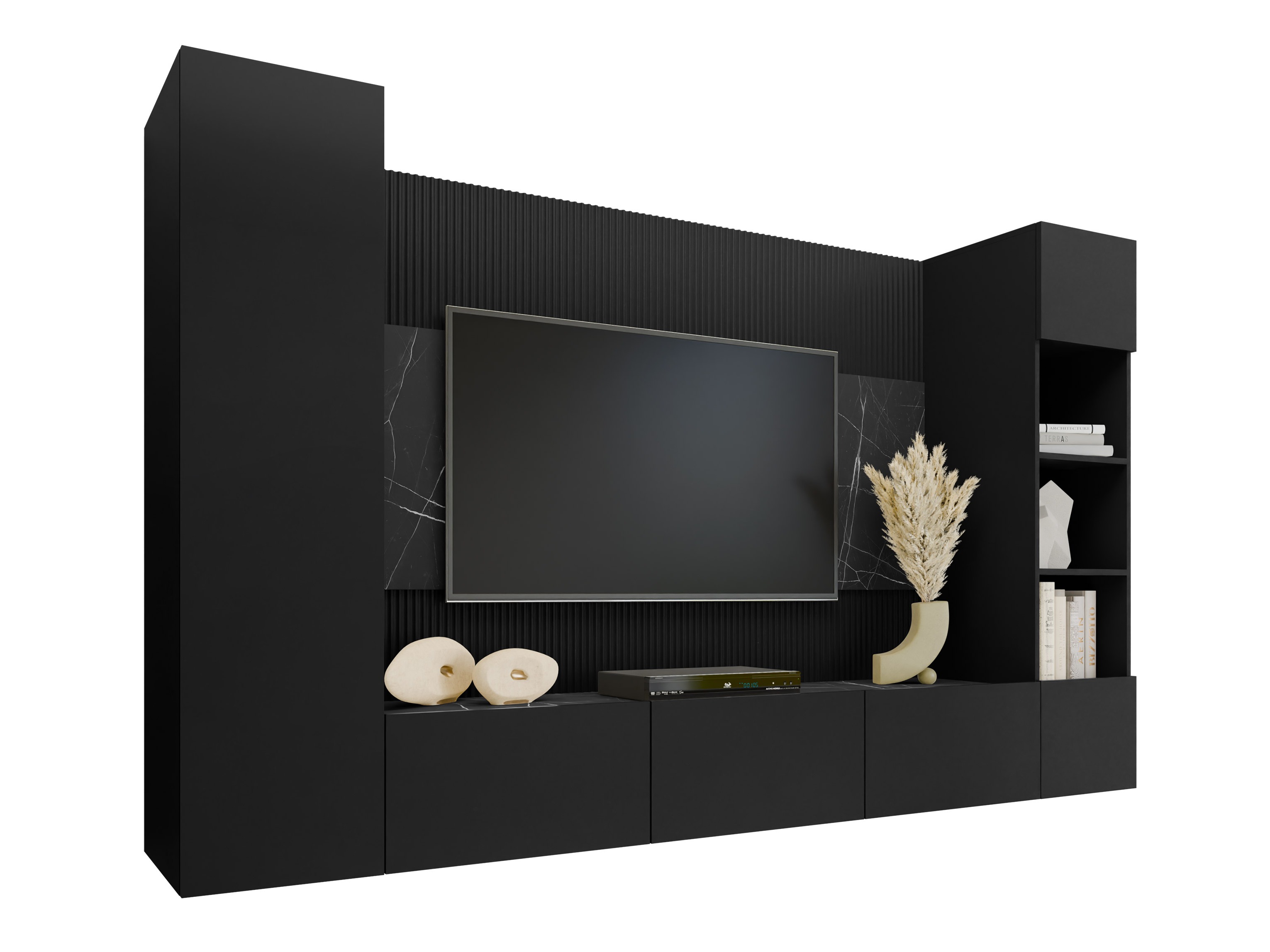 Ensemble de salon Comfivo Salix IV (Noir + Marbre noir)