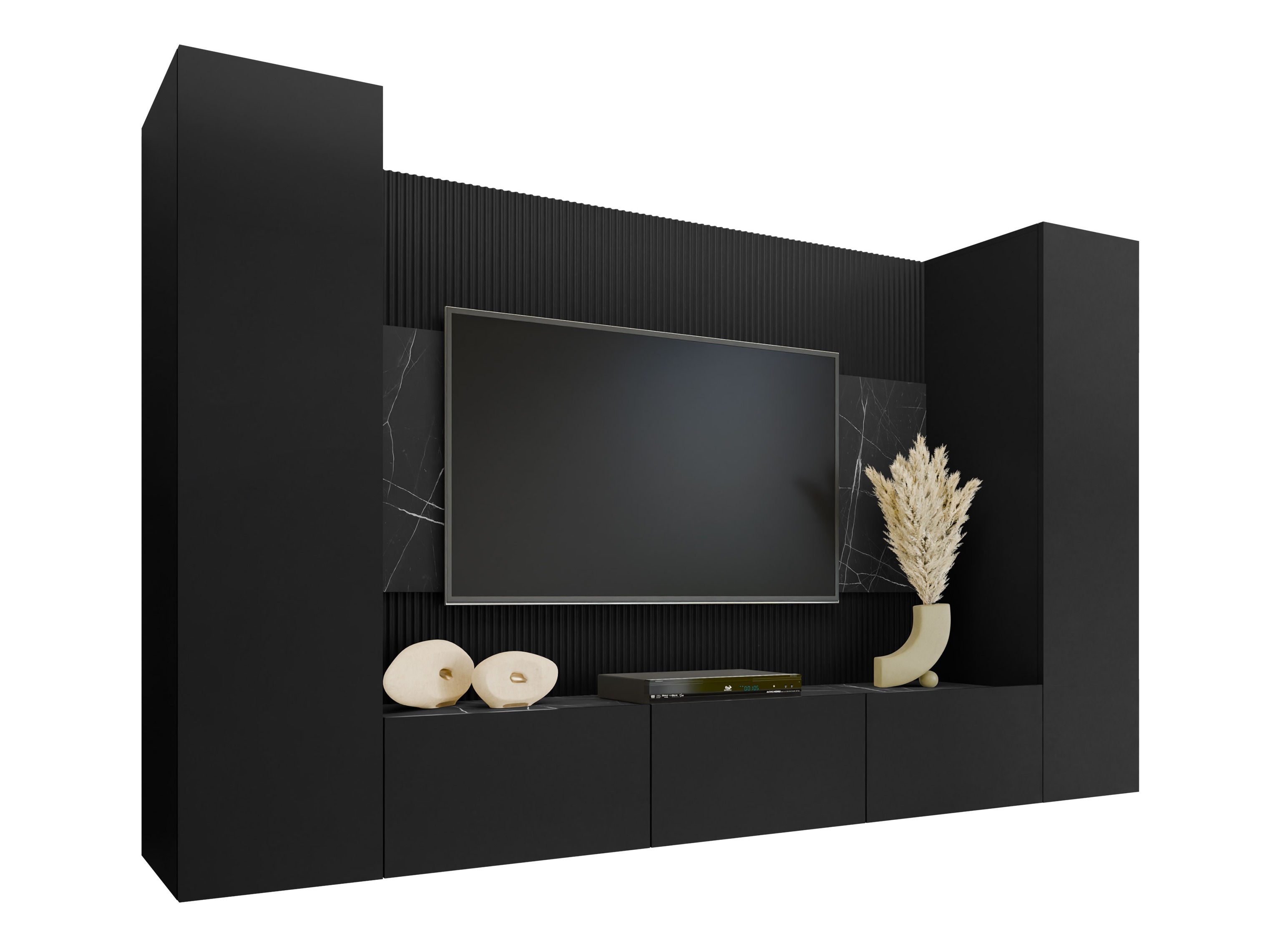 Ensemble de salon Comfivo Salix V (Noir + Marbre noir)