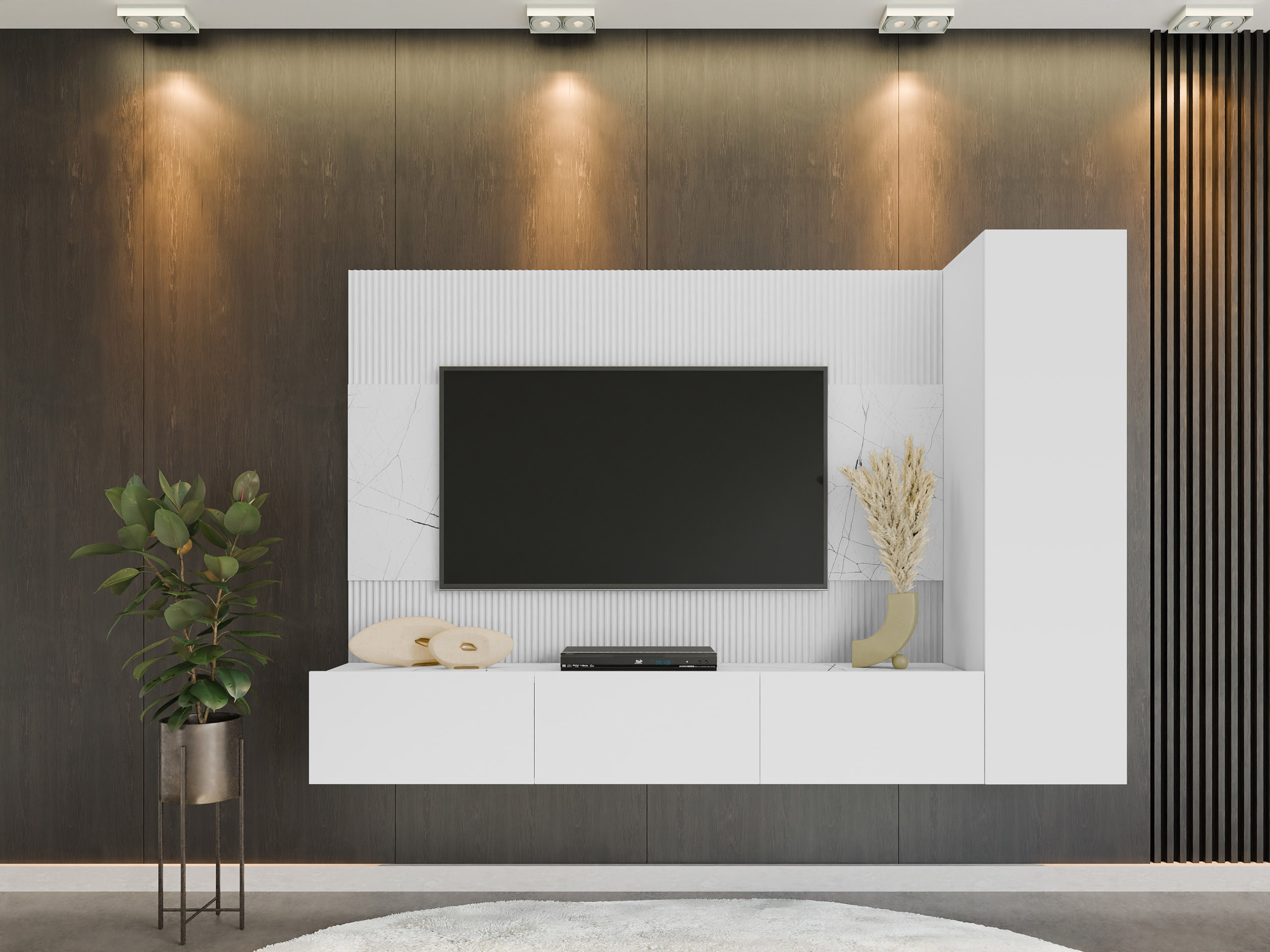 Ensemble de salon Comfivo Salix VI (Blanc + Marbre blanc)