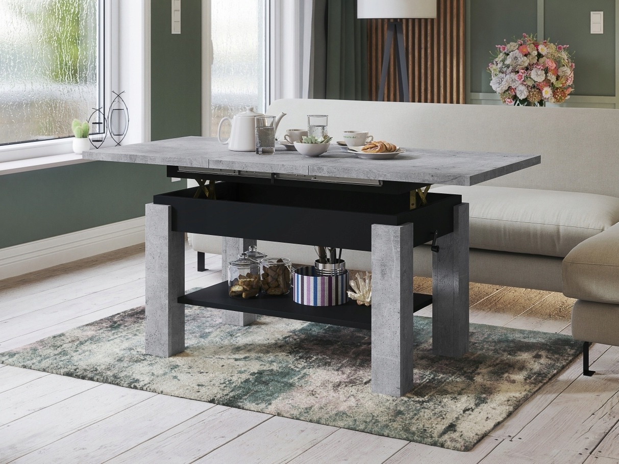 Table basse transformable Glendale 100 (Béton + Noir)
