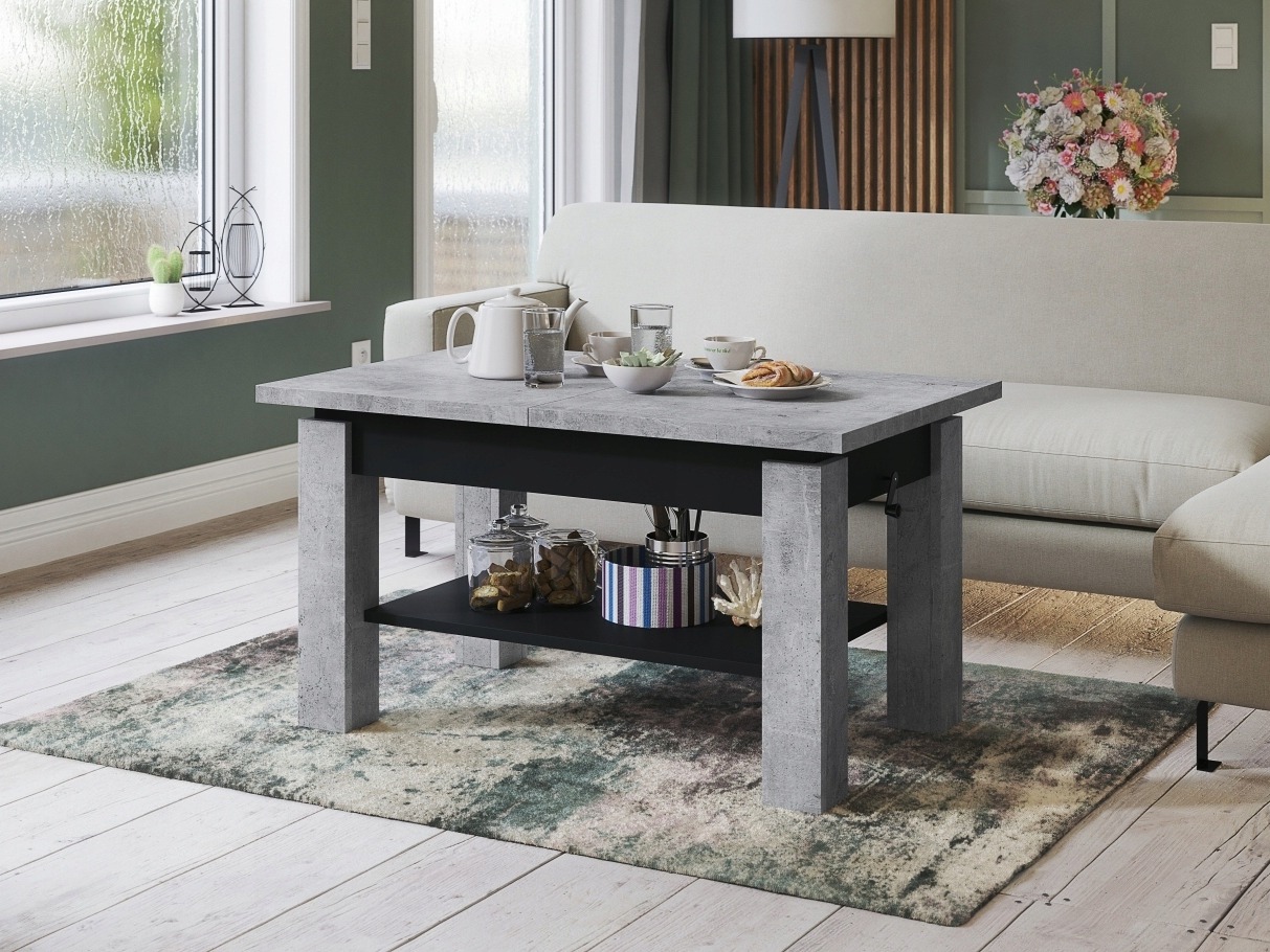 Table basse transformable Glendale 100 (Béton + Noir)