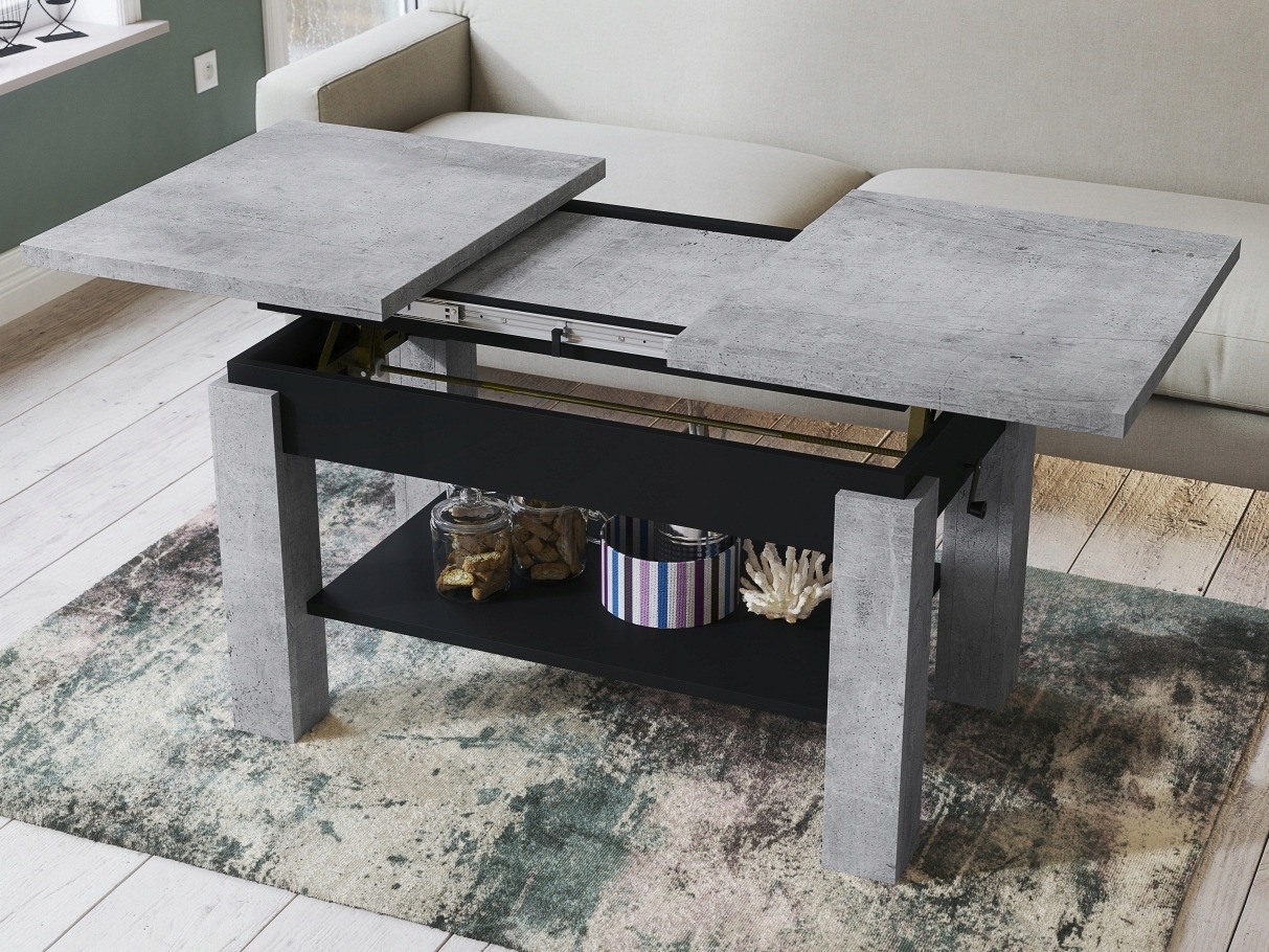 Table basse transformable Glendale 100 (Béton + Noir)
