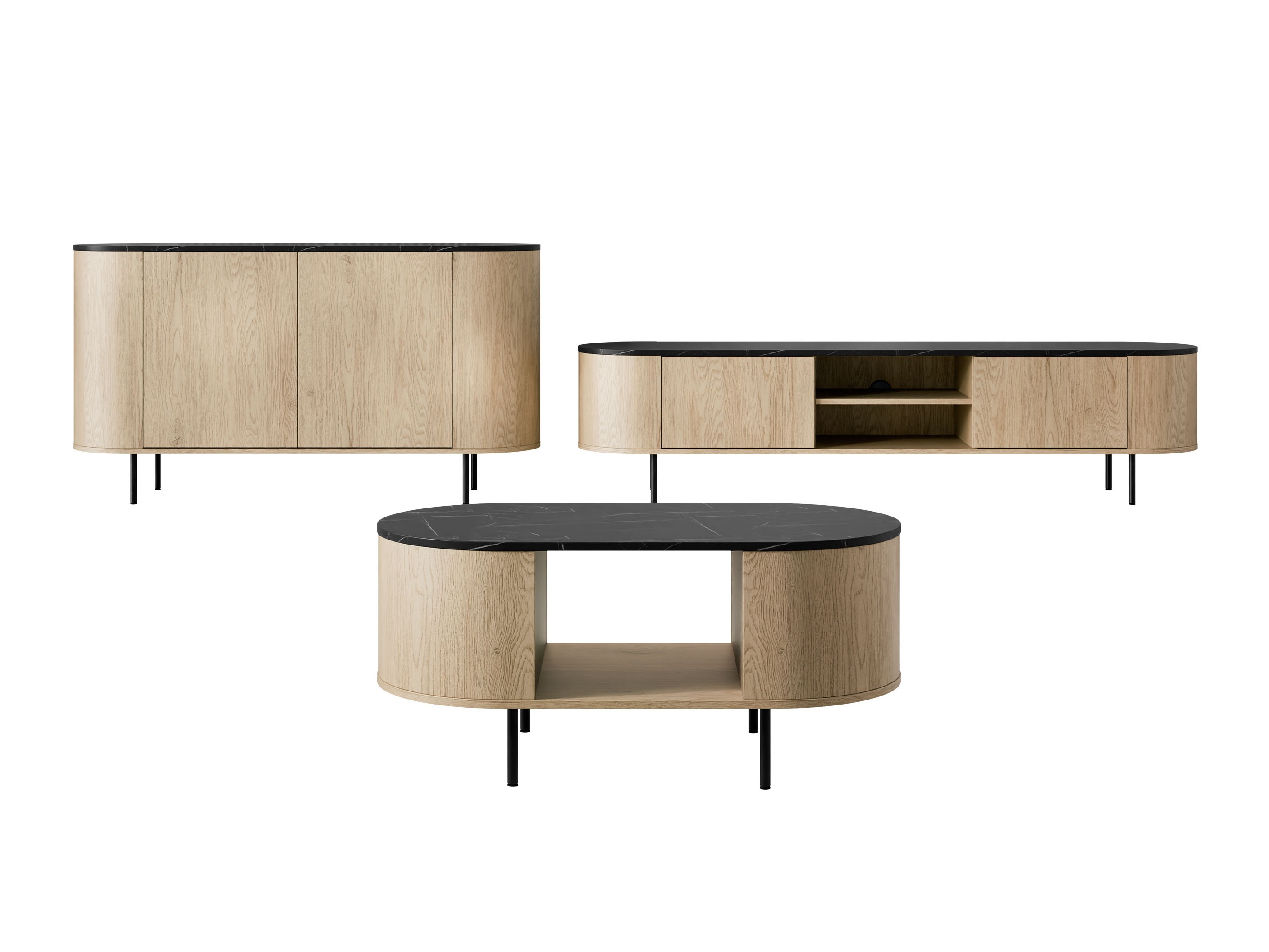 Ensemble de salon Comfivo Livtena (Marbre noir + Noir)