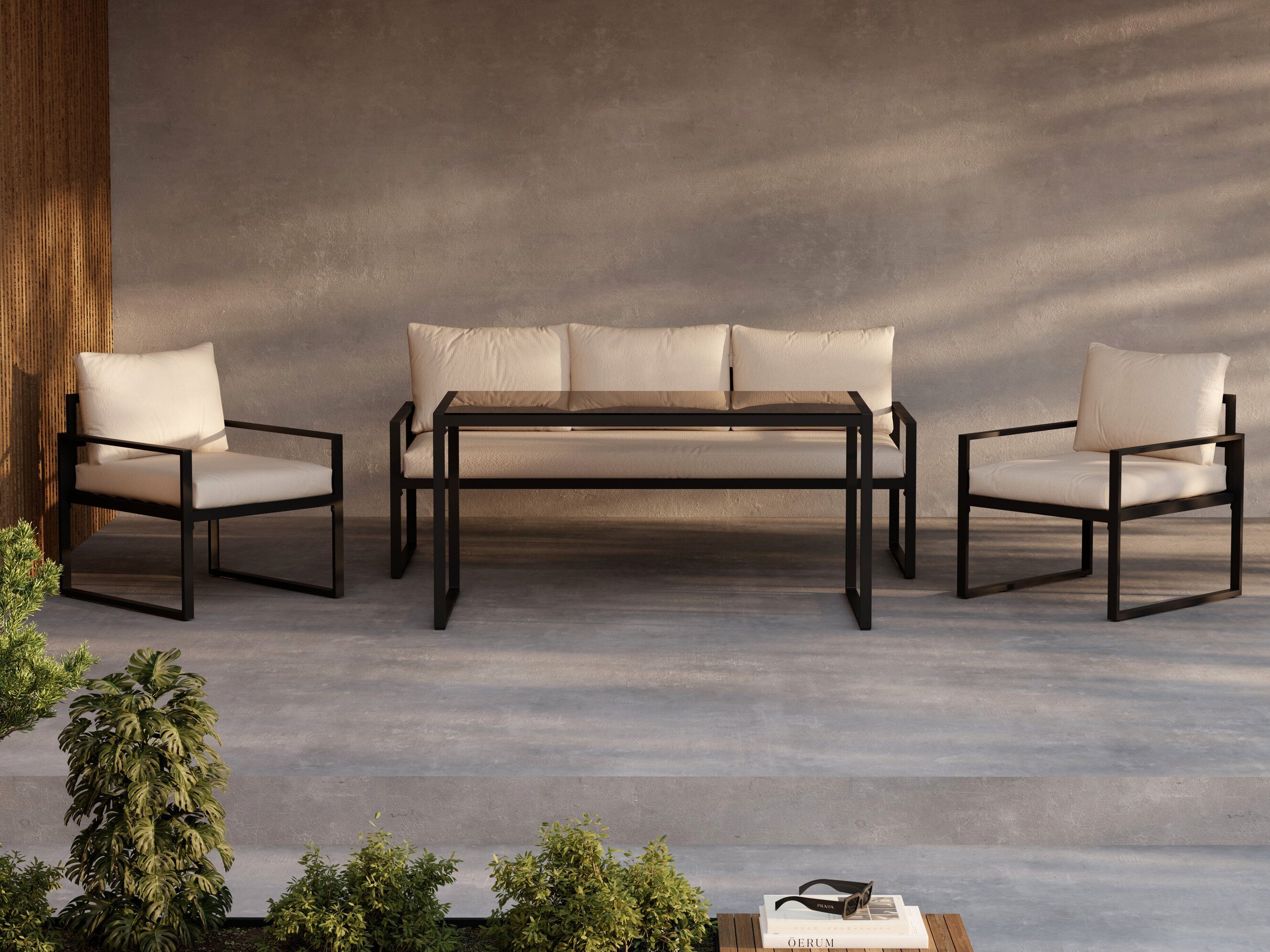 Ensemble de mobilier de jardin Dallas 4733 (Noir + Beige)