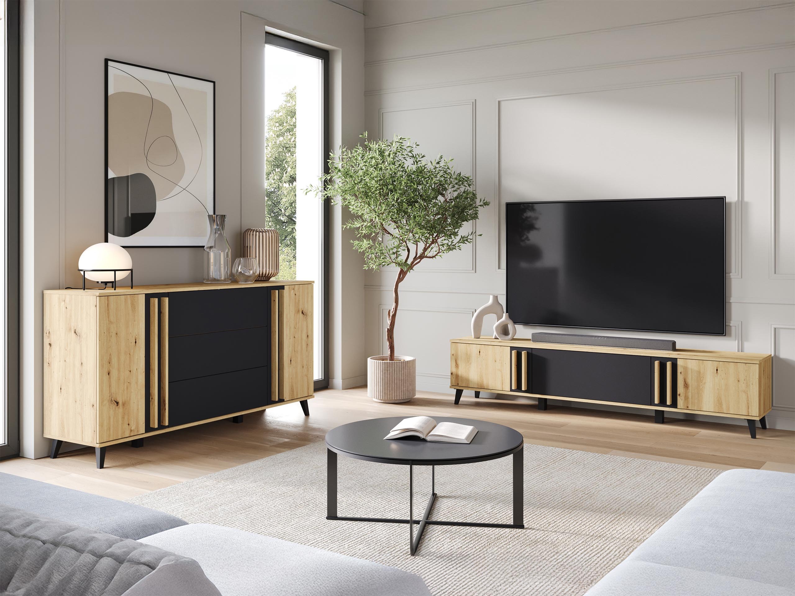 Ensemble de salon Facetor III (Chêne Artisan + Graphite)