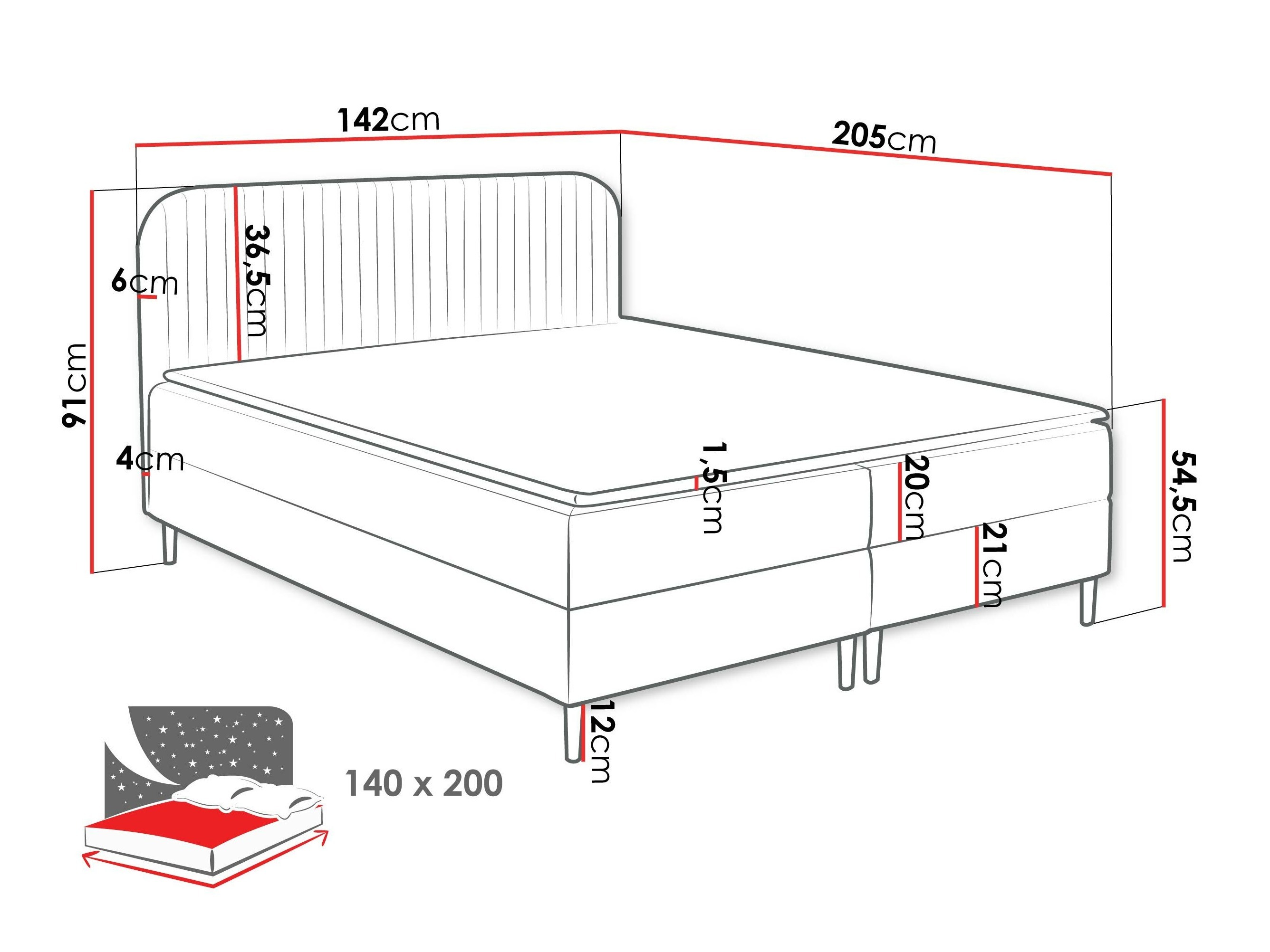 Lit boxspring Rivus (Coral 15)