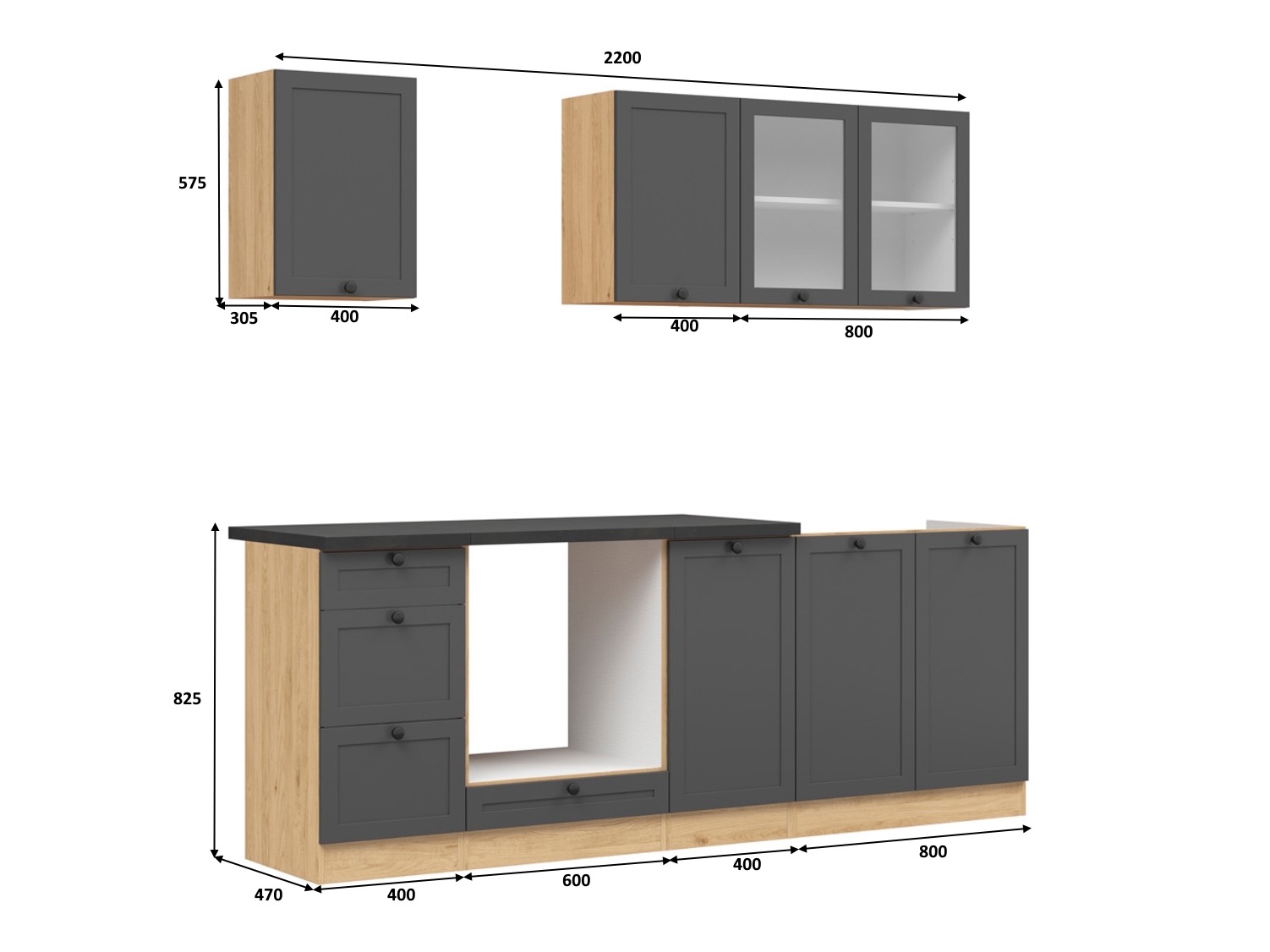 Cuisine complète modulaire Classic Grey Oak 117