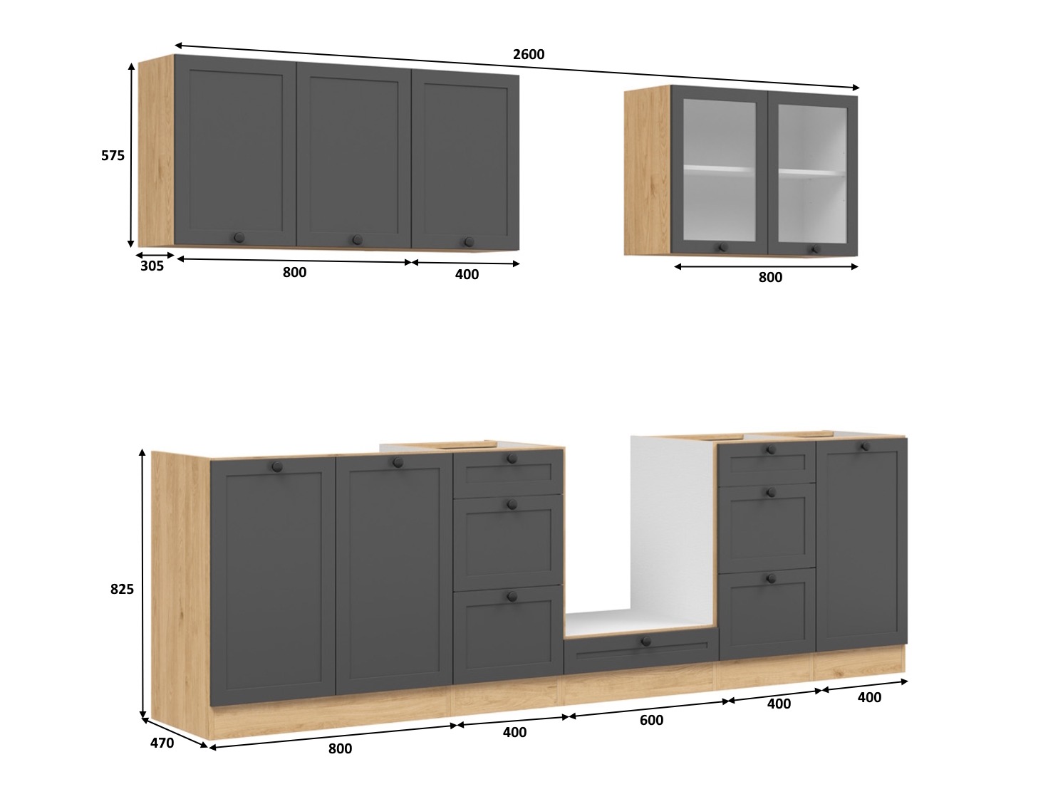 Cuisine complète modulaire Classic Grey Oak 118