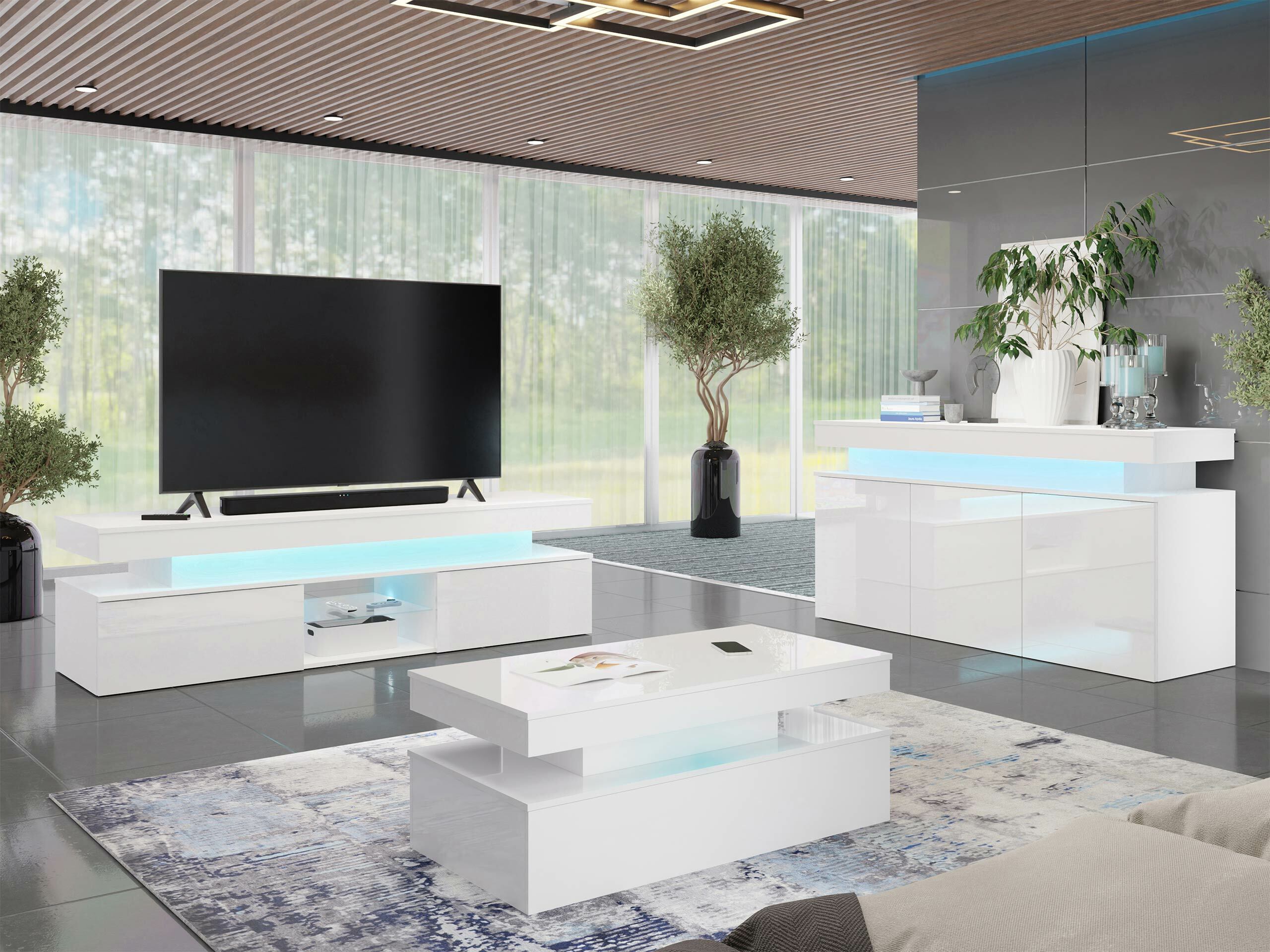 Ensemble de salon Monfero (Blanc + Blanc brillant)