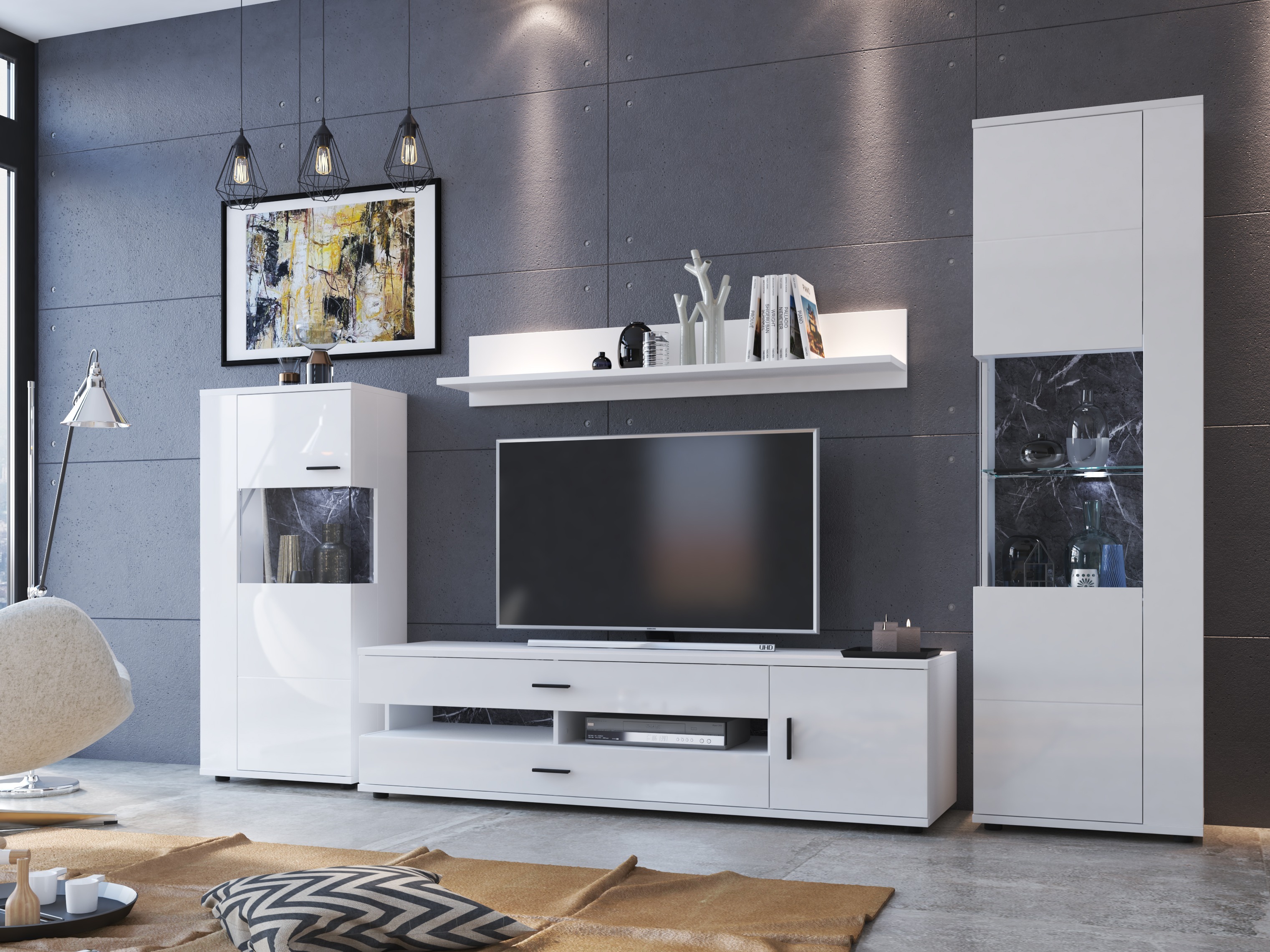 Ensemble de salon Ontario 161 (Blanc brillant + Blanc)