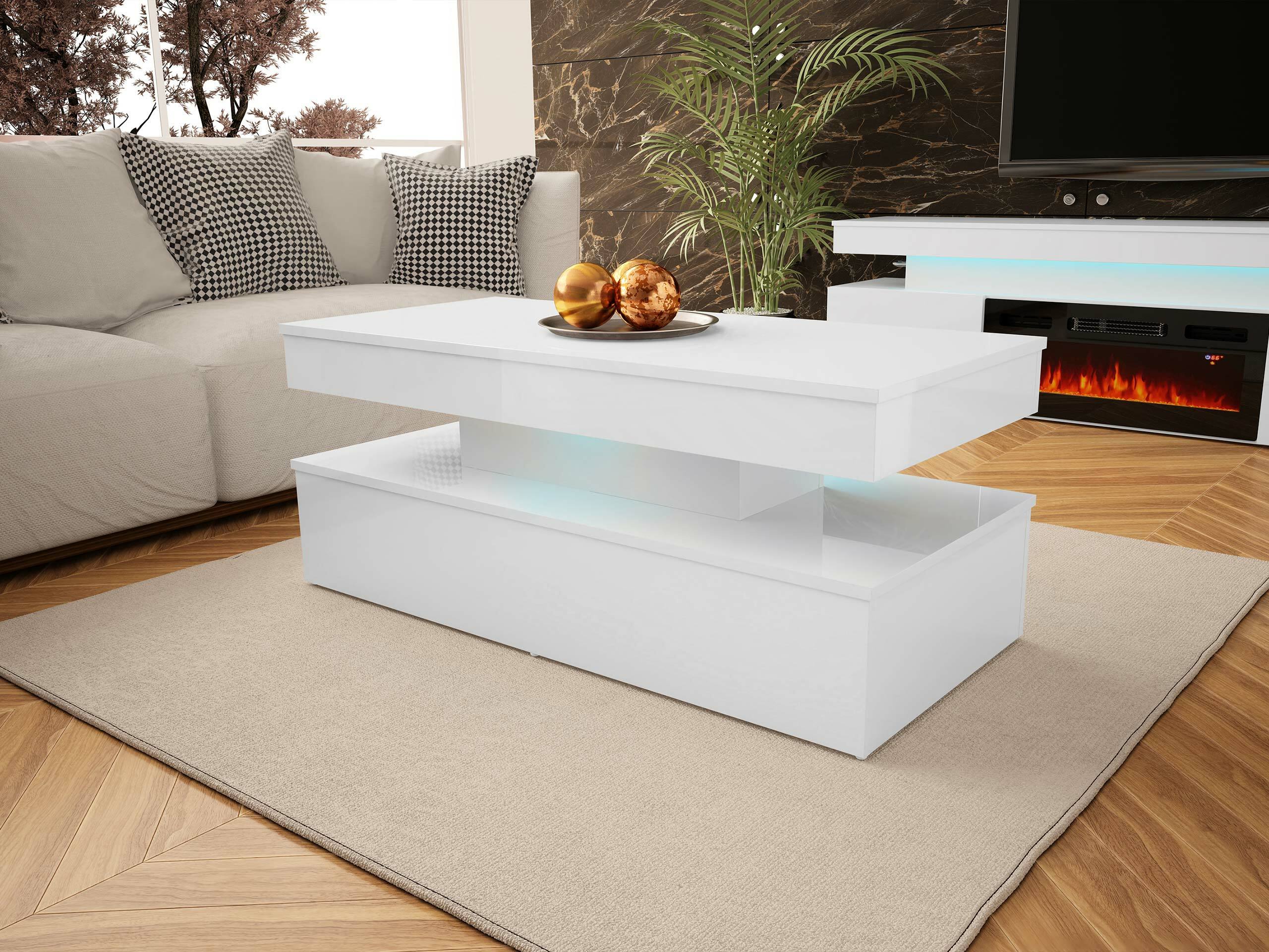 Table basse Monfero (Blanc + Blanc brillant)