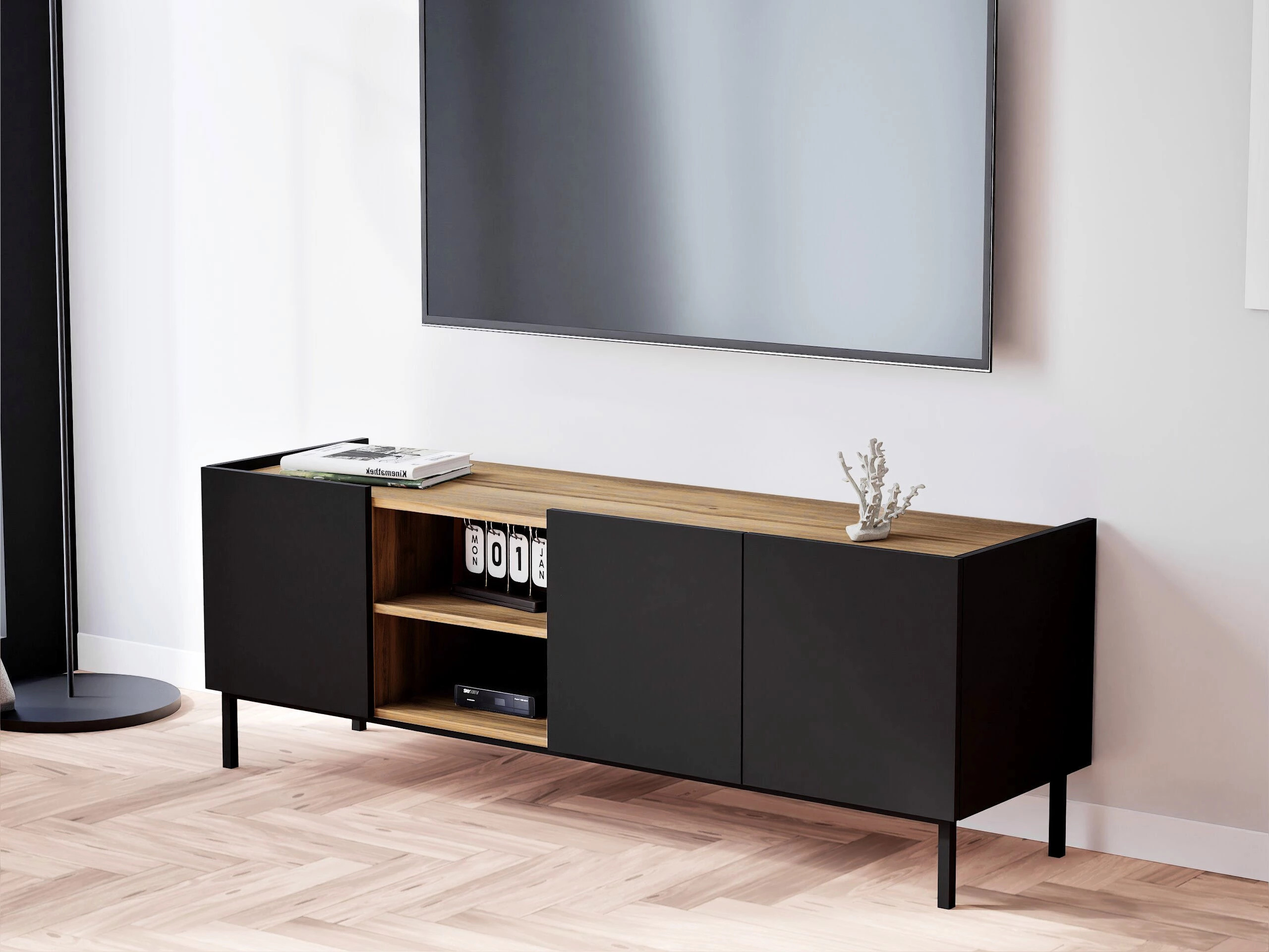 Meuble TV Veldome 102 (Noir + Brun clair)