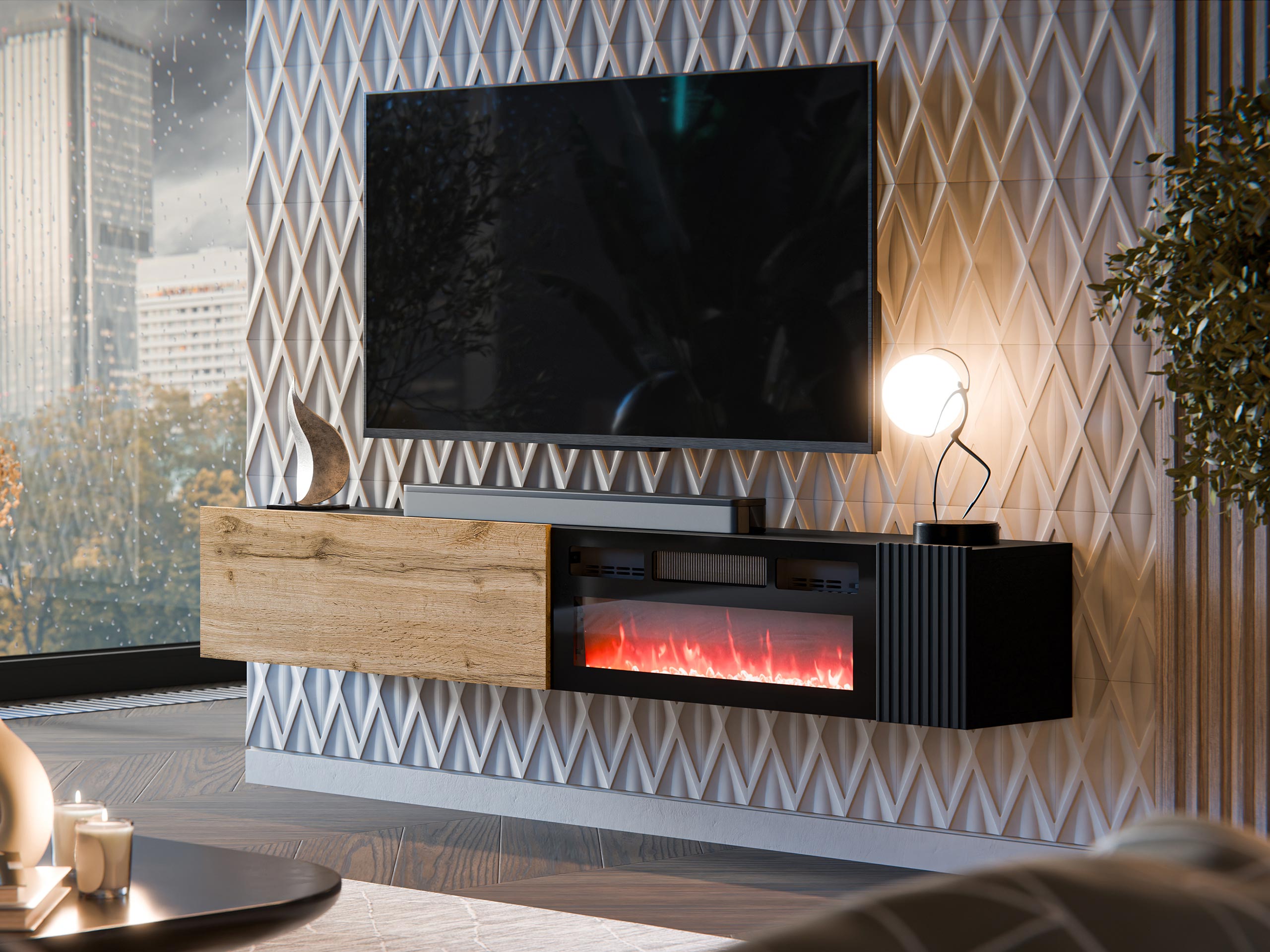 Meuble TV Species I (Chêne wotan + Noir)